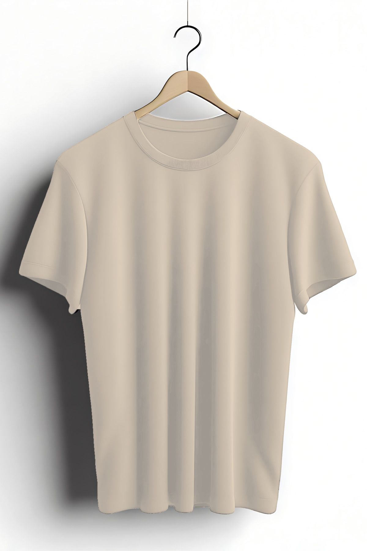 Zestia Unisex T-Shirt, Düz Basic, Regular, %100 Pamuk, Krem T-Shirt No: 00481