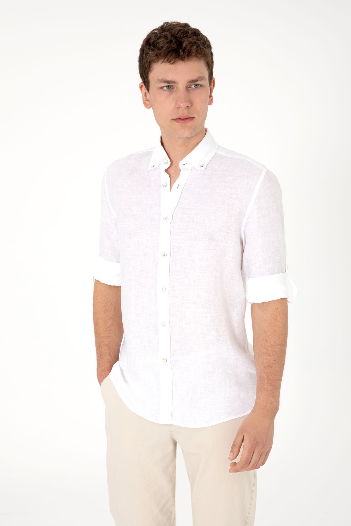 U.S. Polo Assn. Erkek Beyaz Uzun Kollu Gömlek 50299597-VR013