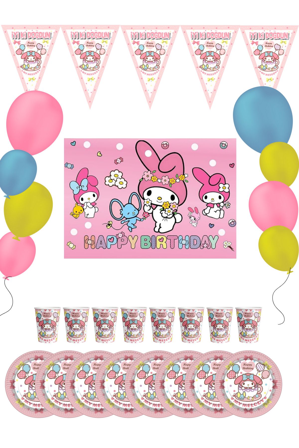 snowparty My Melody Bayraklı Ve Afişli My Melodi Doğum Günü Parti Malzemeleri Süsleri Seti