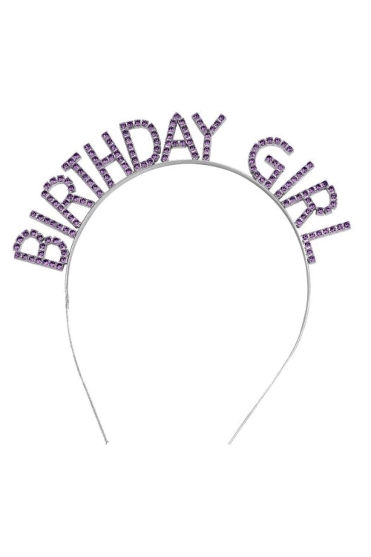 PRATİKOBA Mor Renk Kristal Taşlı Parlak Birthday Girl Yazılı Taç