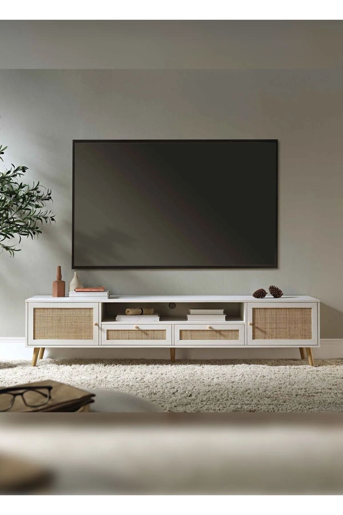 LOTUS PORT İskandinav Tv Sehpası ,tv Ünitesi , Konsol Jüt Kumaşlı