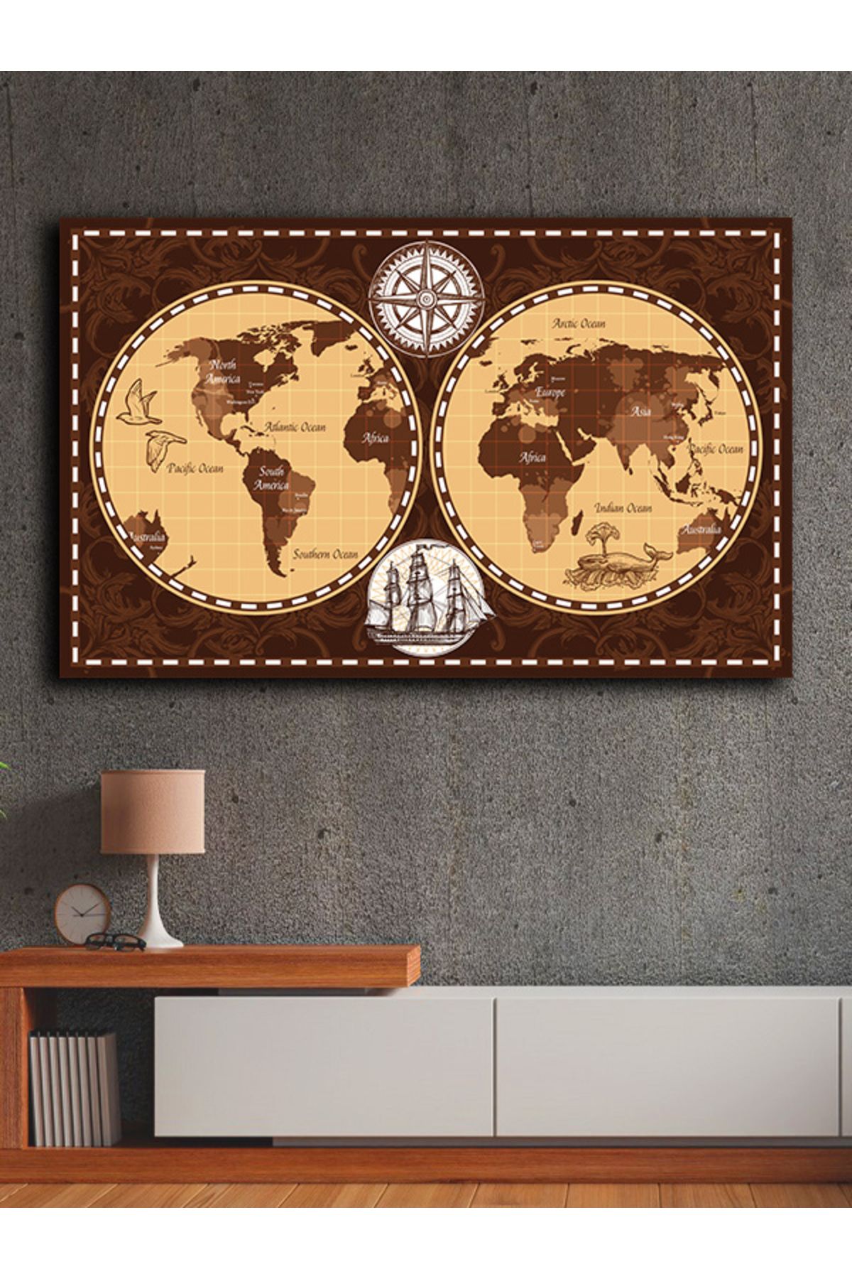 PRİME Concept Kanvas dekoratif harita tablo çerçevesiz 70x120 cm %100 pamuklu kumaş