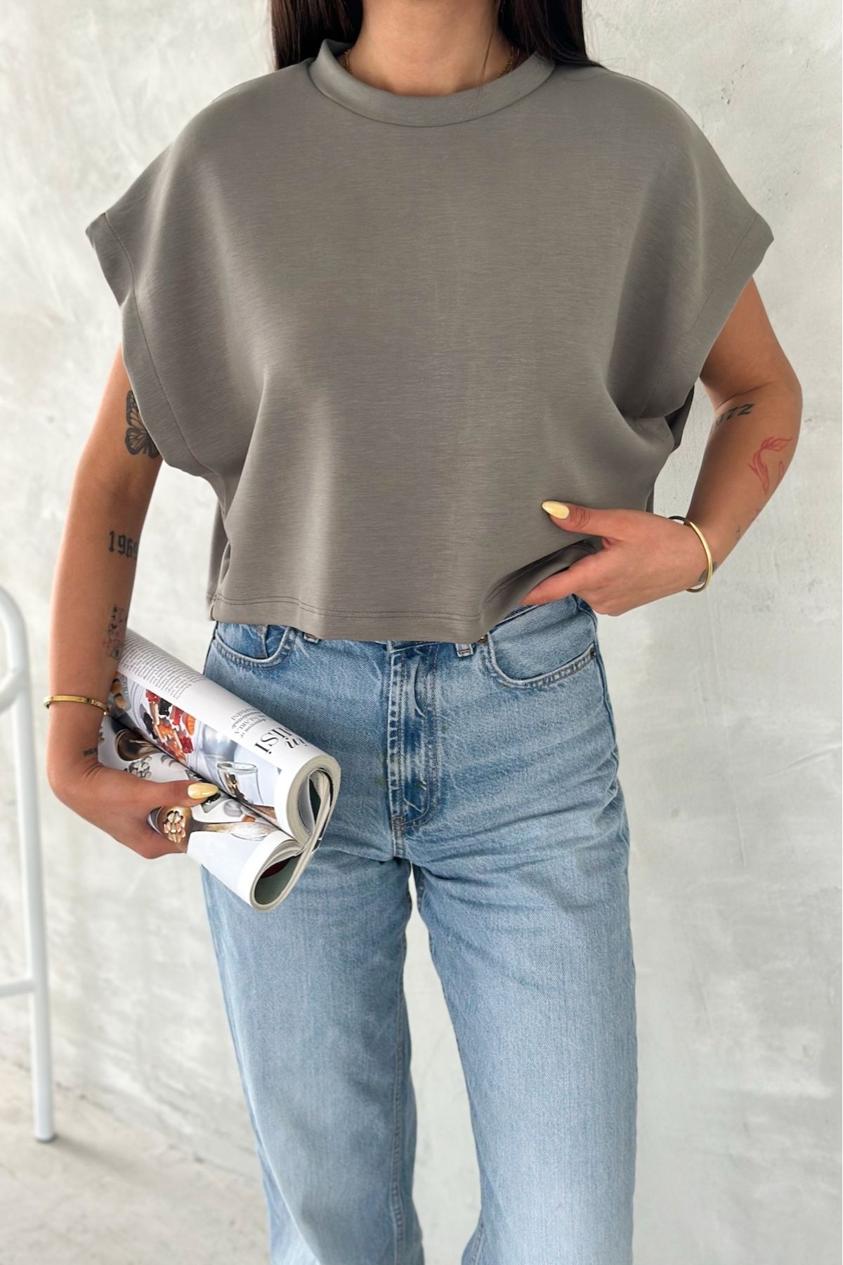 FEMELLE Kadın Çağla Yuvarlak Yaka Modal Kumaş Basic T-shirt