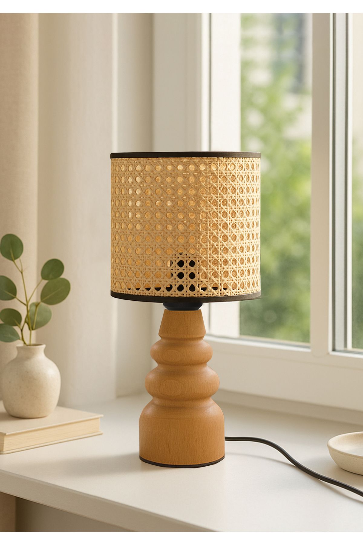 HOMİNG Homing Ahşap Gövde Rattan Hazeran Abajur 242022