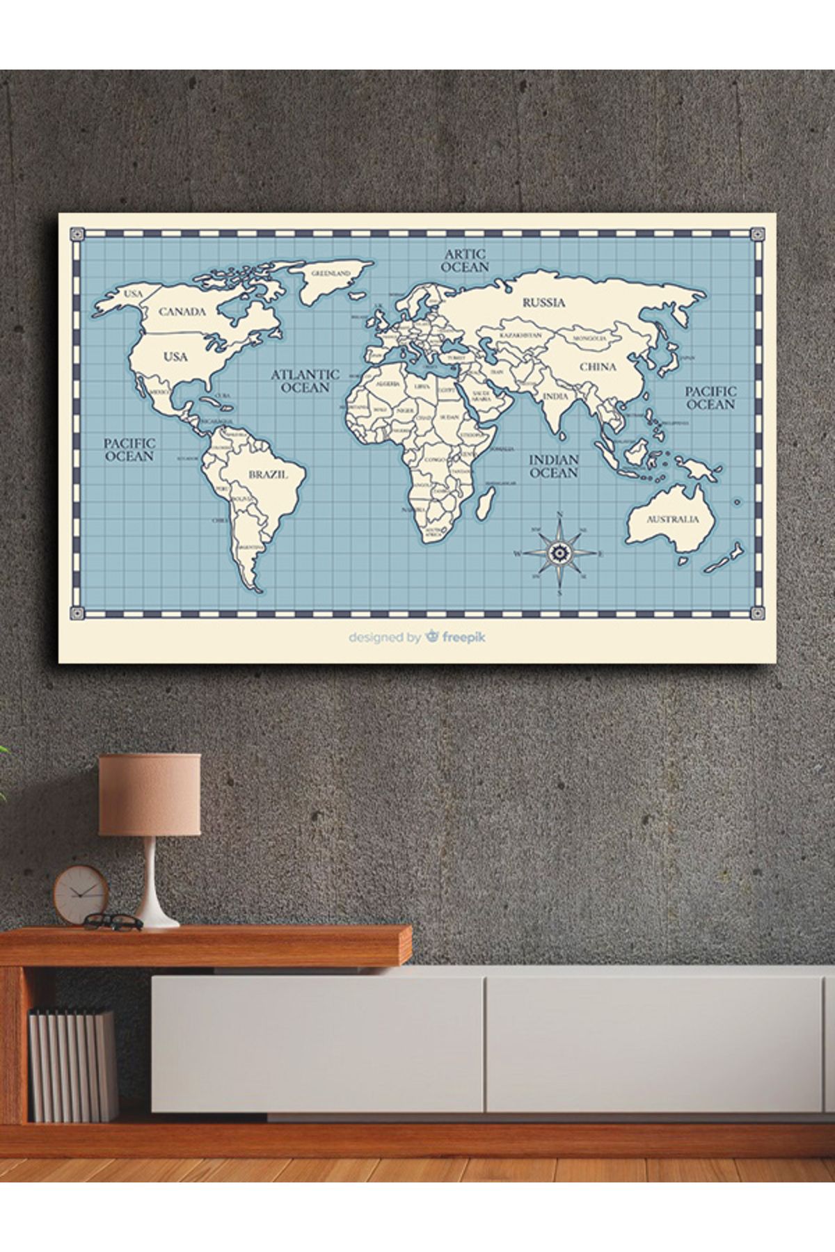 PRİME Concept Kanvas dekoratif harita tablo çerçevesiz 70x120 cm %100 pamuklu kumaş