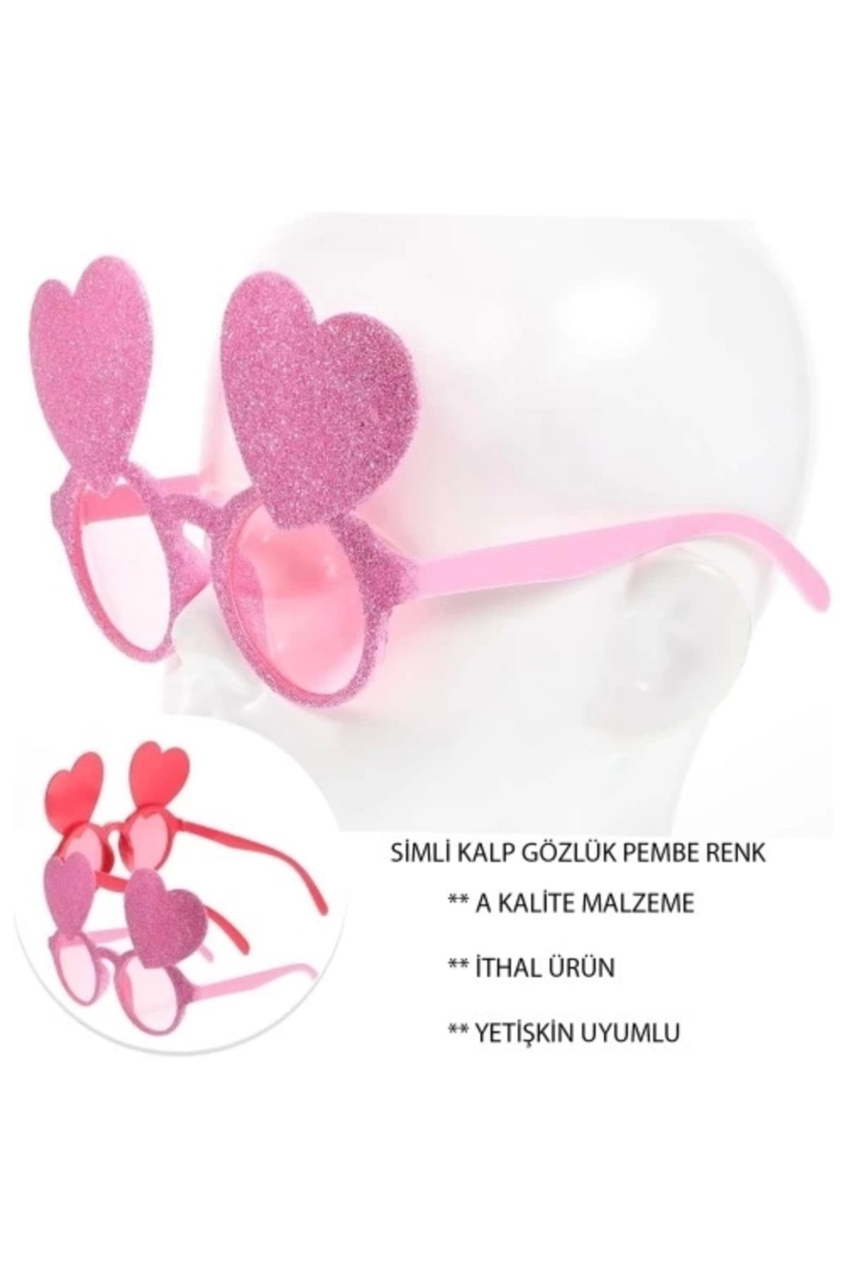PRATİKOBA Pembe Renk Sim İşlenmiş Kalp Figürlü Parti Gözlüğü