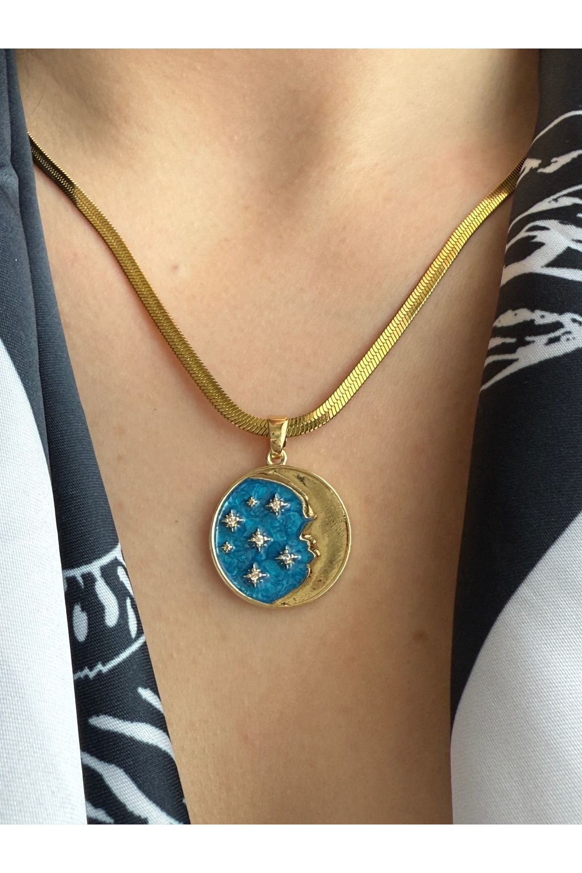 Pinery Jewels İtalyan Zincir Ay ve Yıldız Kararmaz Paslanmaz Çelik Kadın Kolye – Modern ve Şık Tasarım