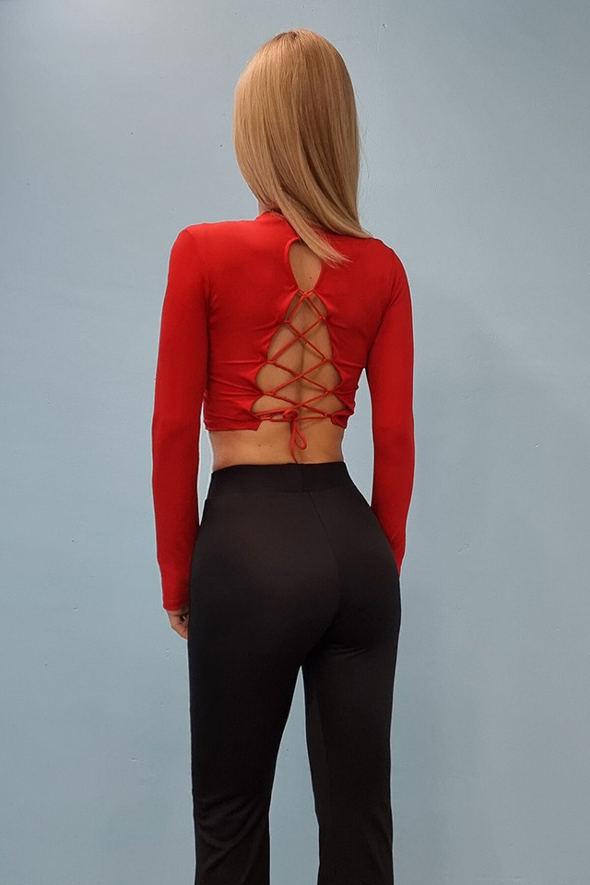 FashionForYou-Loret Short Blouse, With Pattern On The Back, Red, S 4