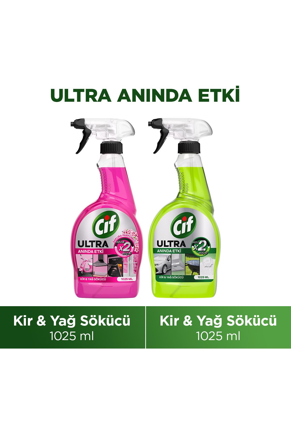 Cif Ultra Sprey Sakura Parfümlü 750 ml x1 + Cif Ultra Anında Etki Kir ve Yağ Çözücü 1025 ml x1