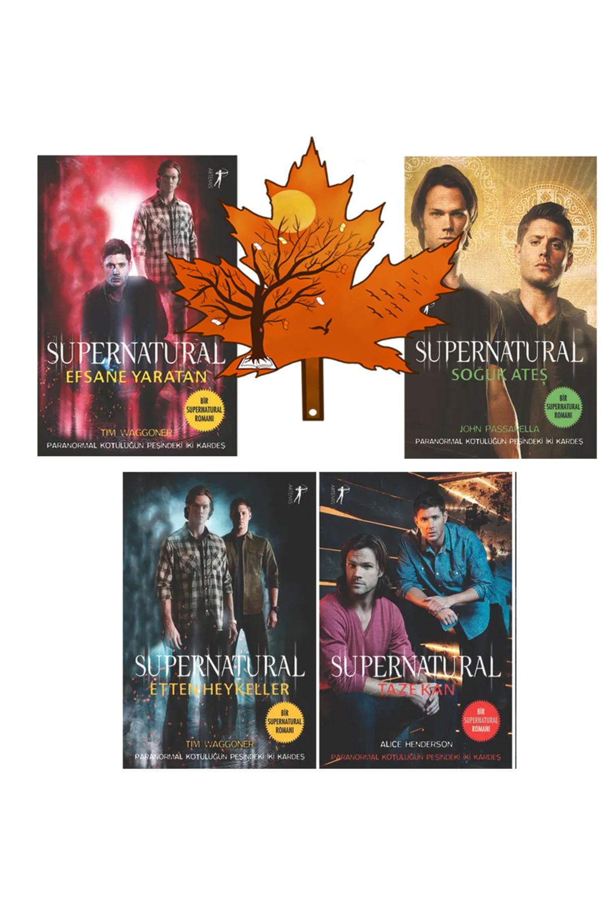 Artemis Yayınları supernatural - ilk 4 kitap - efsane yaratan - soğuk ateş - etten heykeller - taze kan - kitap ayracı