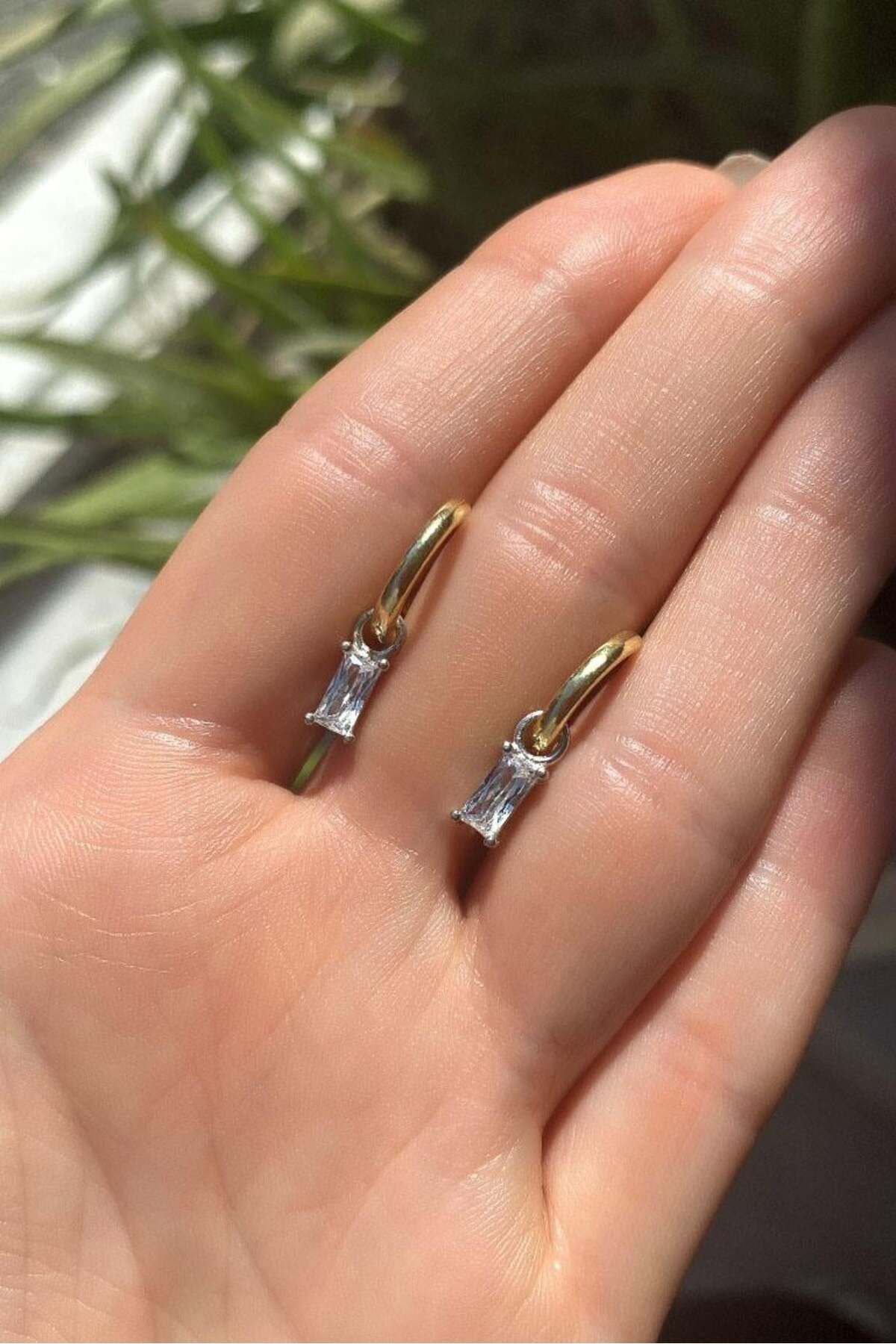 Spossy Silver Jewelry Dikdörtgen Baget Taşlı Küpe
