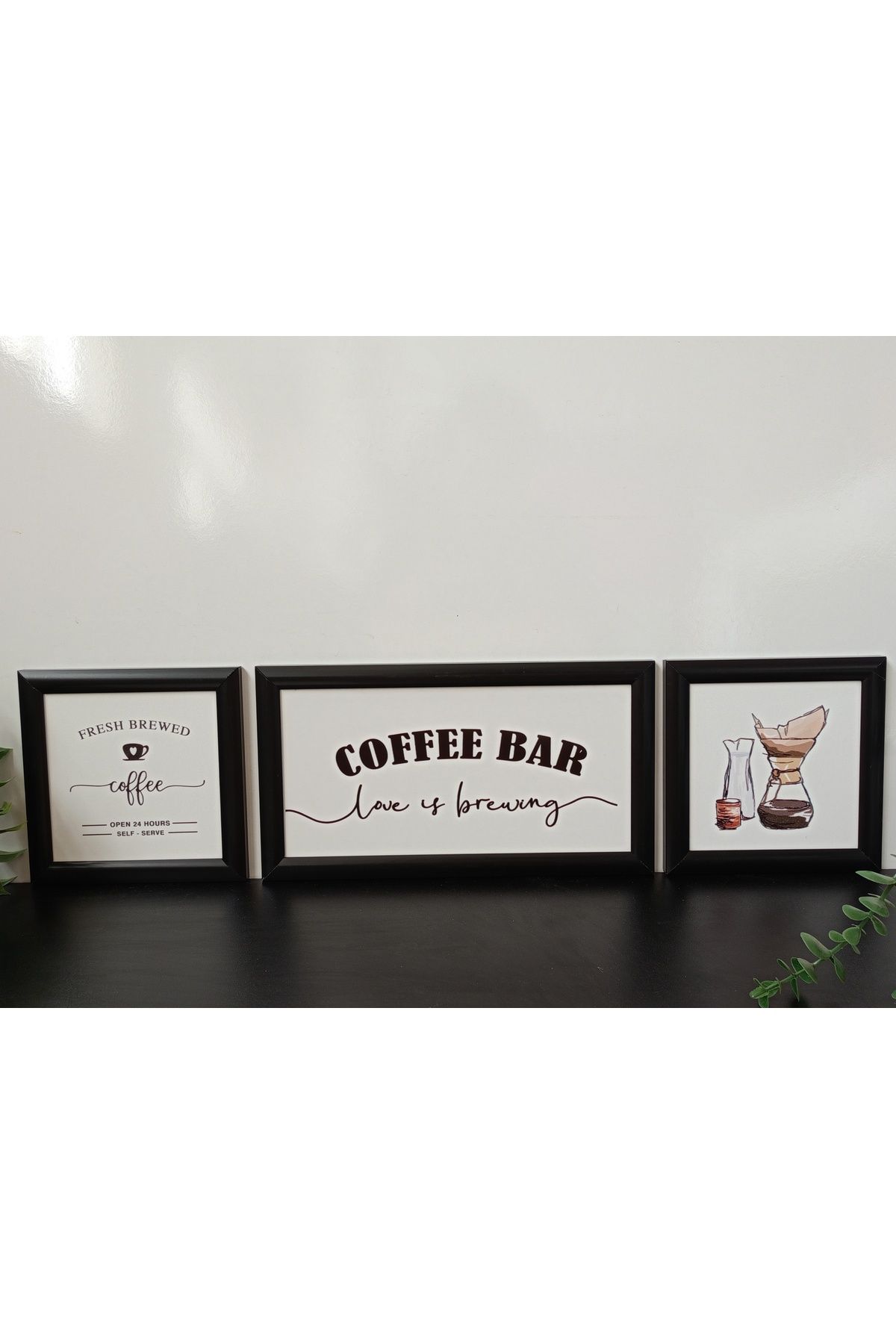 Wooden Factory Kahve Köşesi , Fresh Brewed 3'lü Plastik Çerçeveli Ahşap Tablo