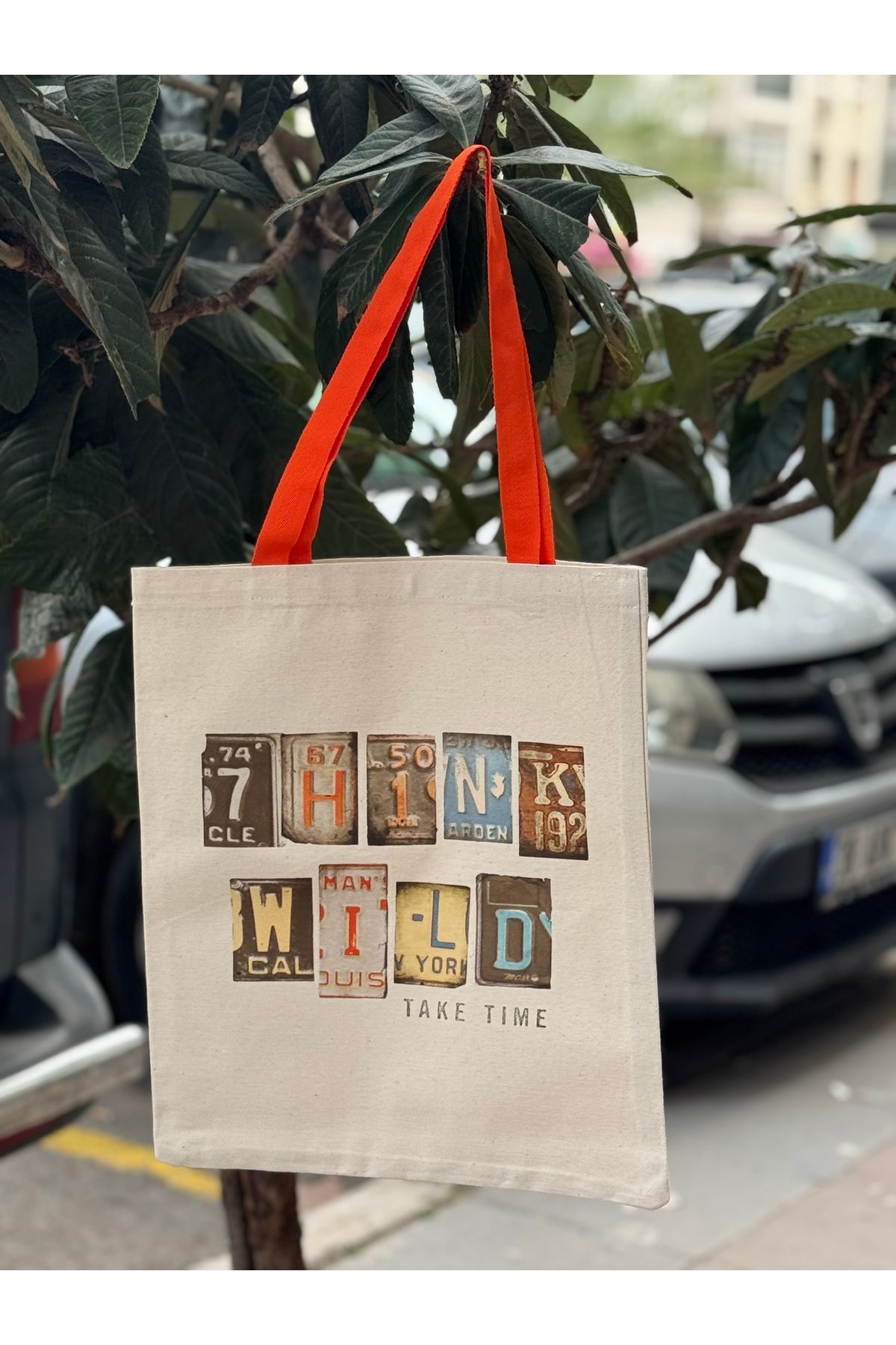 Minderya Baskılı Shopping Bag Keten Alışveriş Çantası