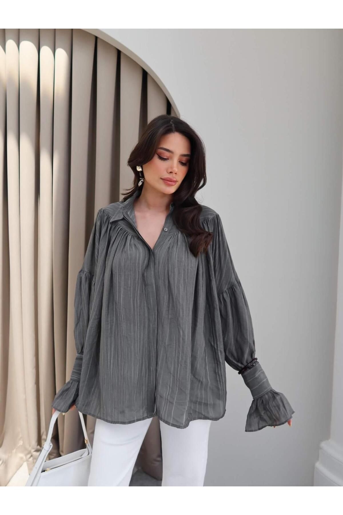 Moda Asrın Fashion Asrın Füme Büzgülü Gömlek
