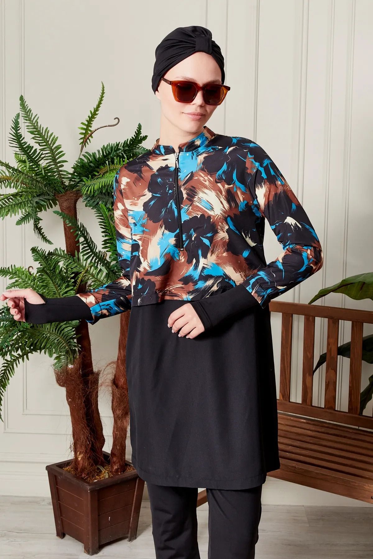 exxitcollection Tesettür Haşemo Mayo 3'lü Set Bone ve Tayt Plaj Giyim