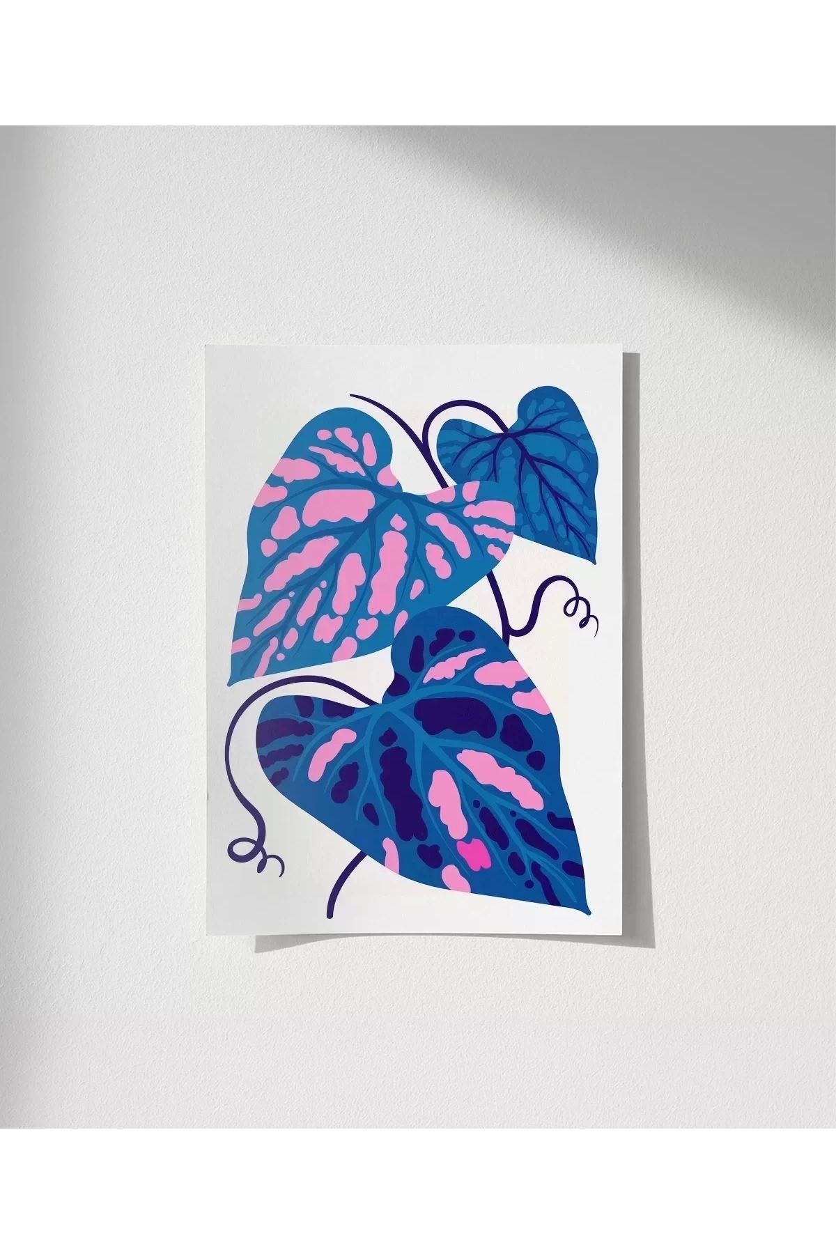 VOGLOO Çerçevesiz Poster Mavi ve Pembe Yaprak Dansı