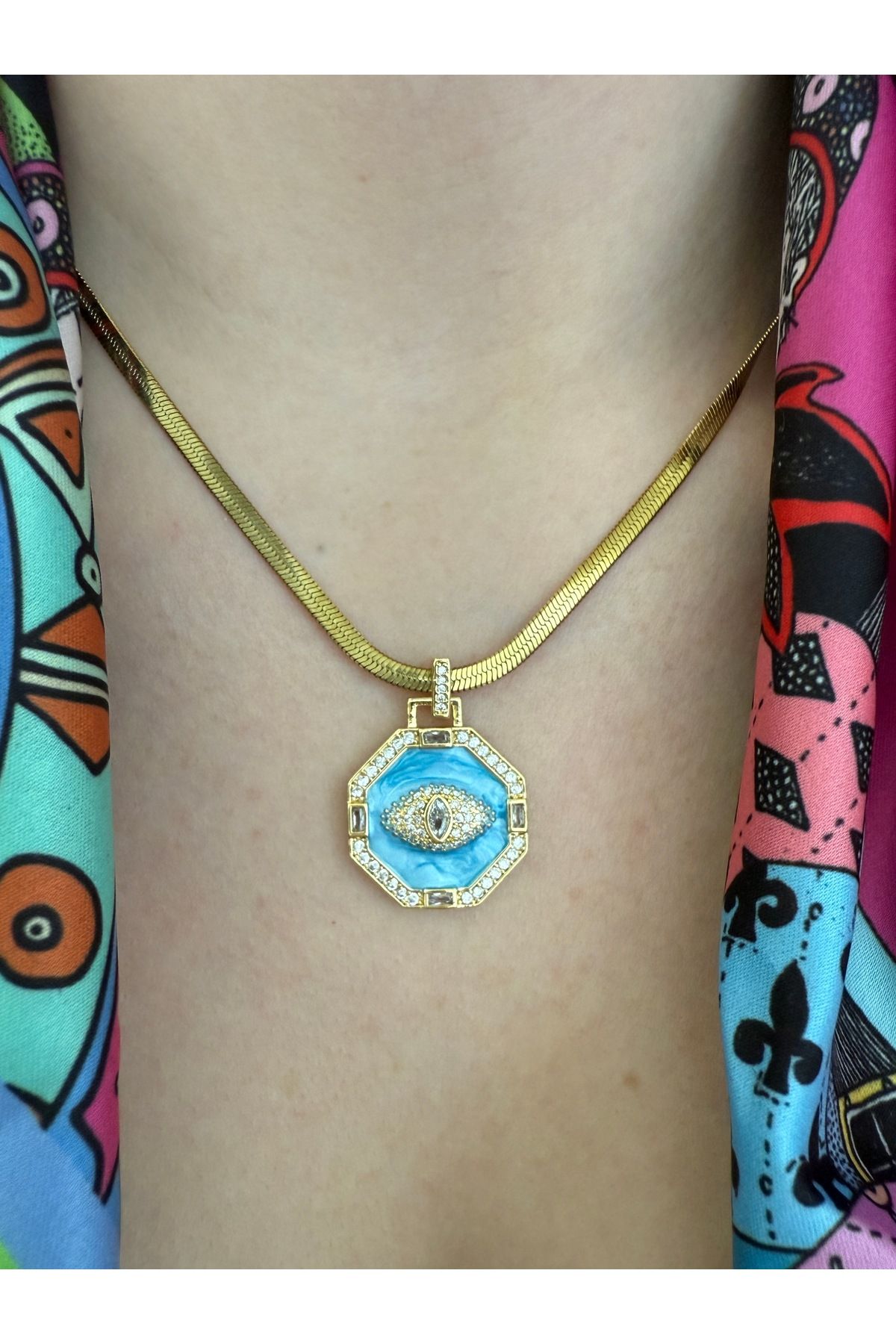 Pinery Jewels Mavi Taşlı Kararmaz Paslanmaz Çelik Kadın Kolye – Modern ve Şık Tasarım