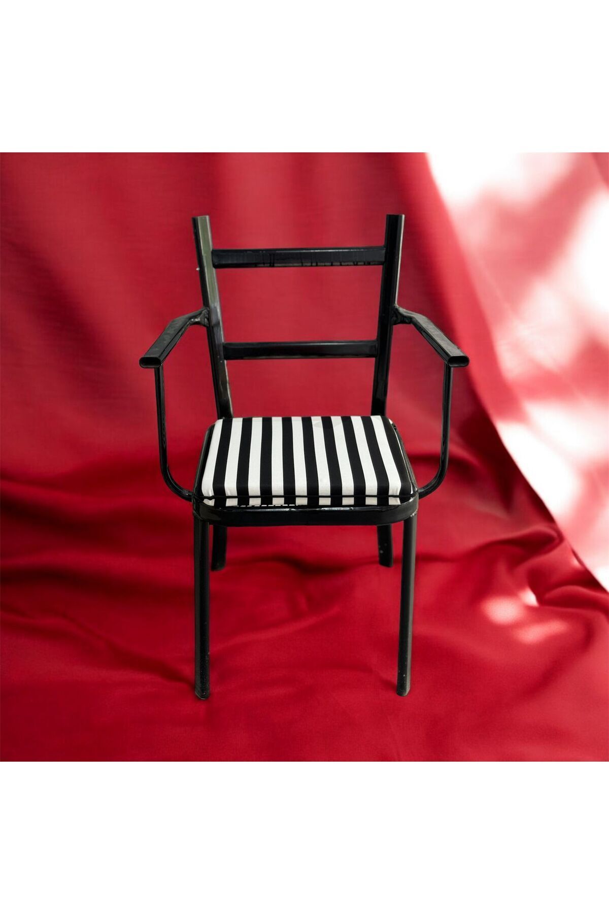 çataloğlu tekstil 40*40 Siyah Beyaz Çizgili Sandalye Minderi