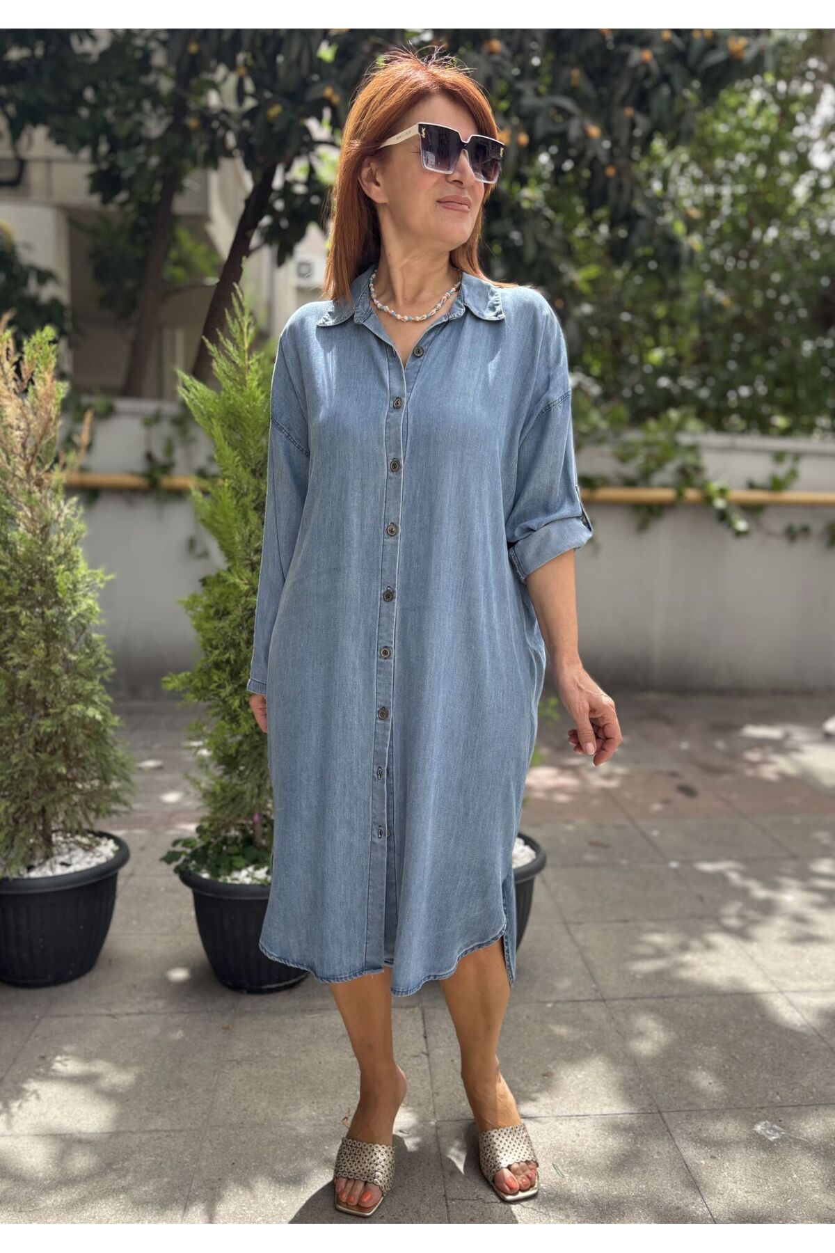 DenizEge Liyosel Denim Gömlek Elbise-48/50