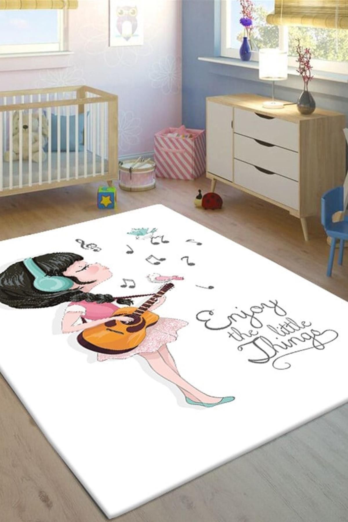 Serteks Music Star Baskılı Kaymaz Tabanlı Makinede Yıkanabilir Çocuk Halısı