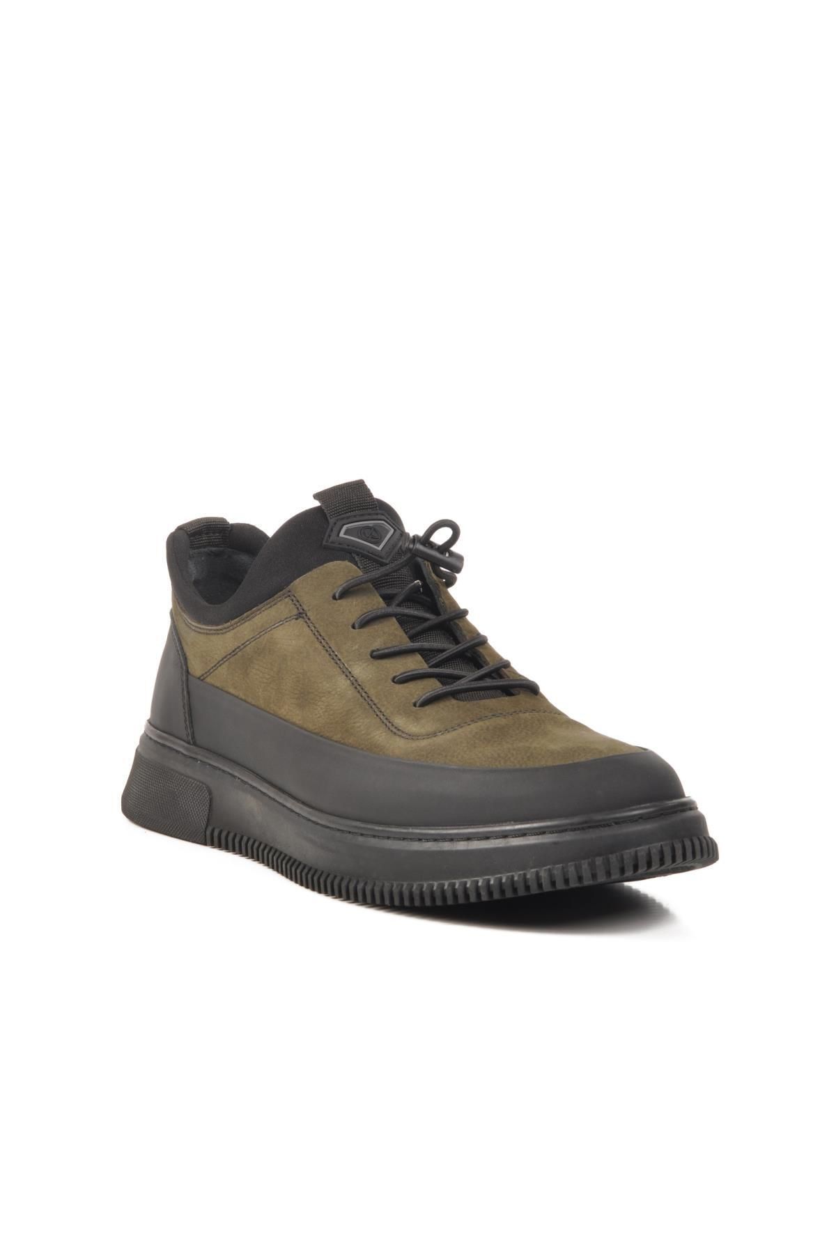WALKWAY 4K9824 Siyah-Haki Hakiki Deri Erkek Sneaker