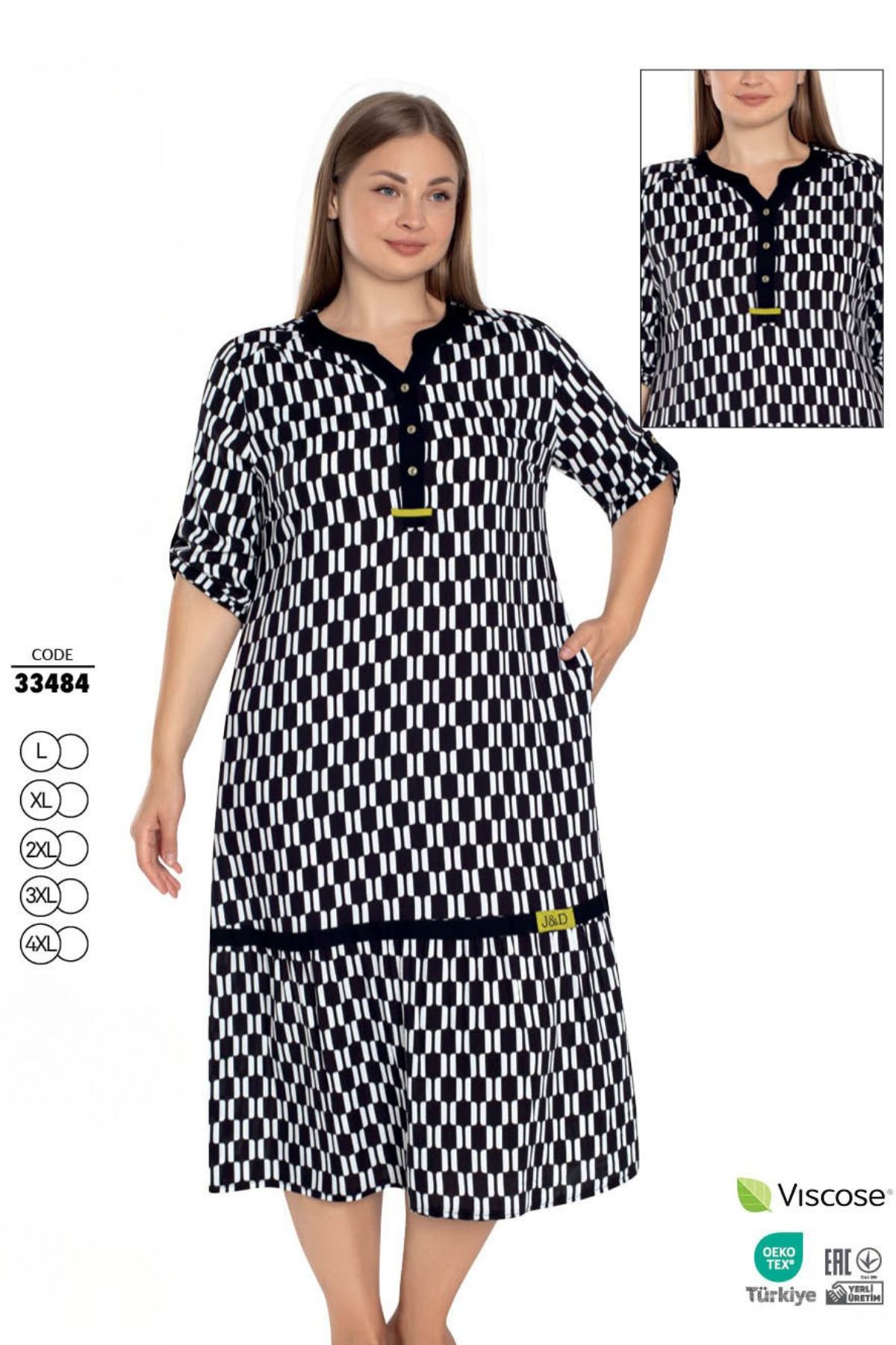 Juliet Deluxe Kadın Büyük Beden Dokuma Viskon Kumaş Desenli Düğmeli Elbise 33484
