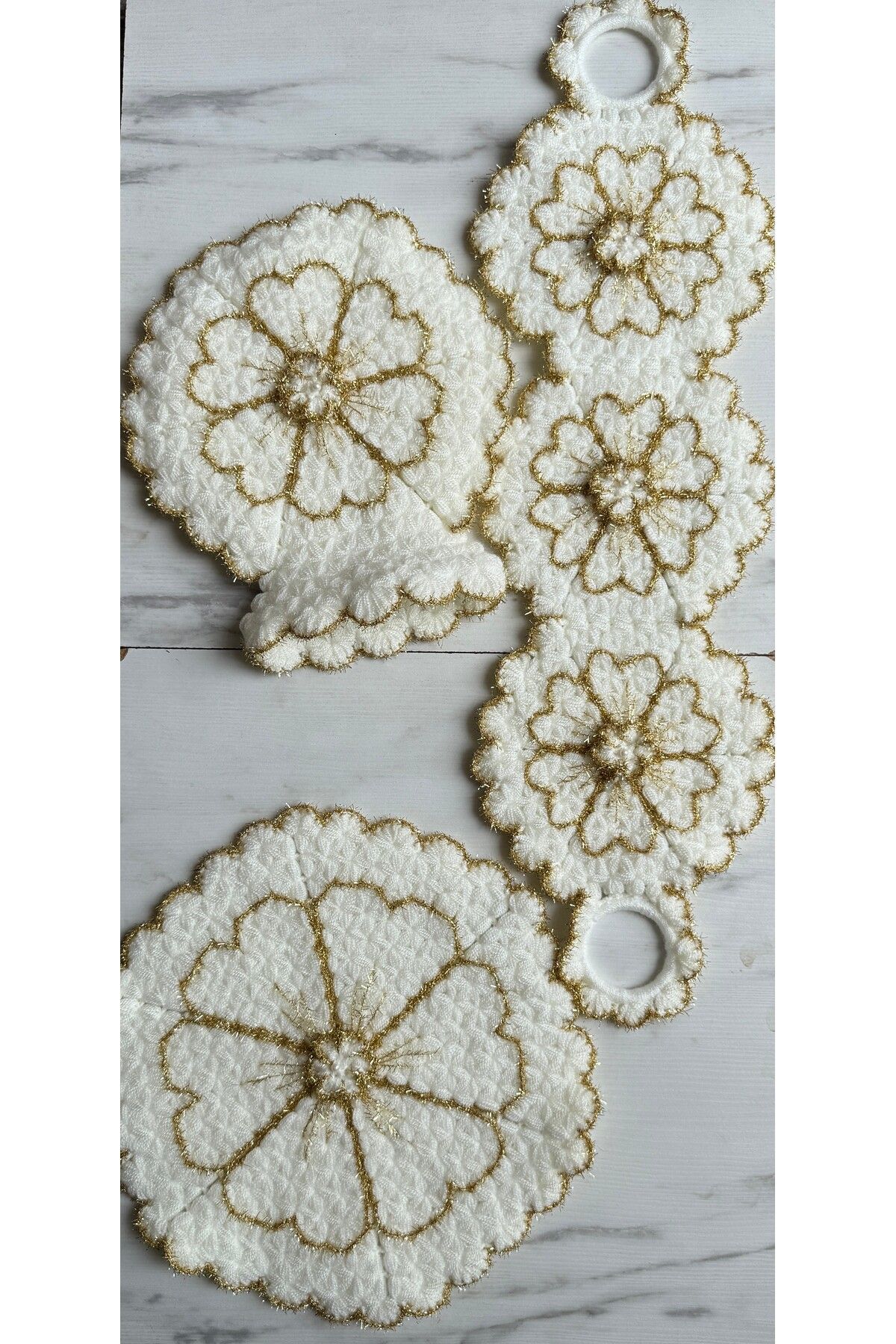 madebymayhand 3 lü Set Kenarları Simli El Örmesi Banyo Lifi Damat Gelin Çeyizlik Lif Madebymayhand