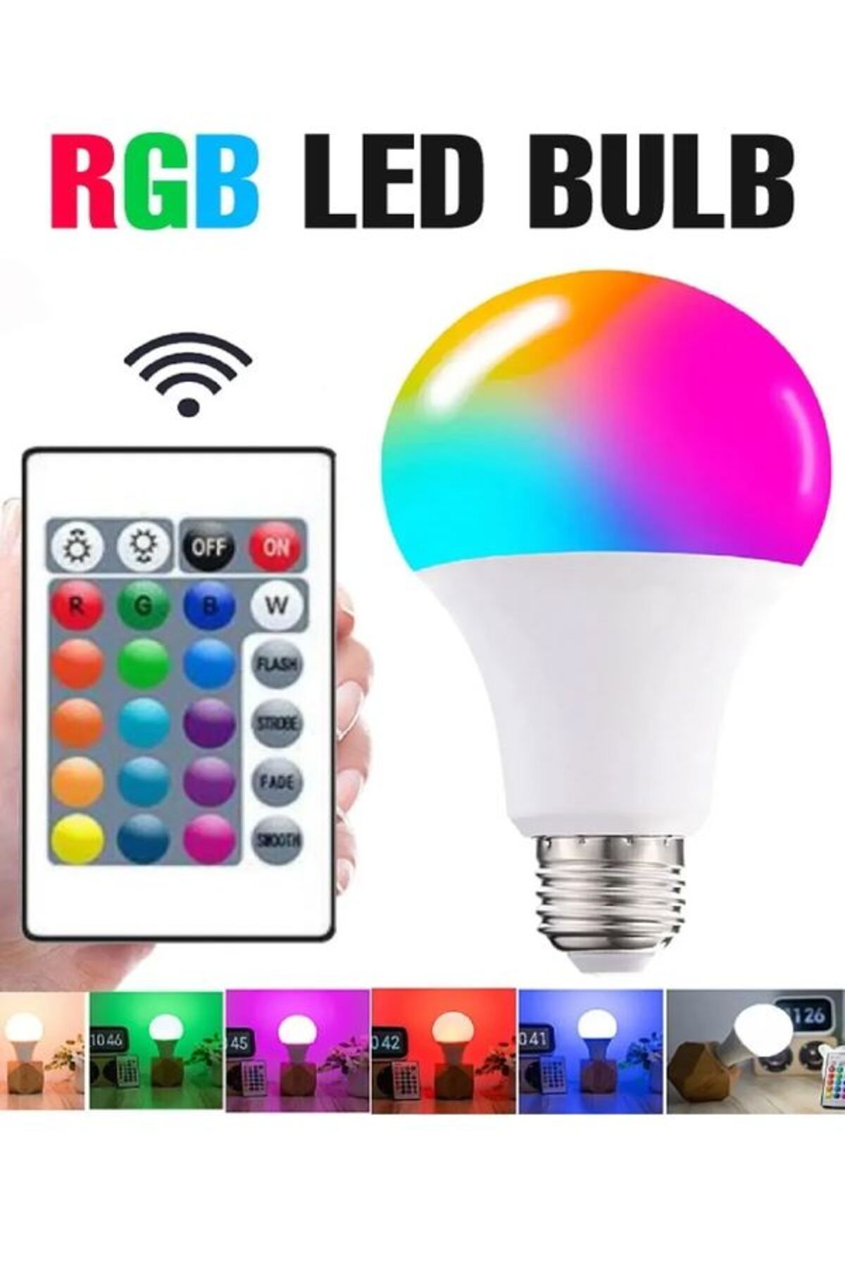 Aleeza 14 Renk Rgb Led Ampul Uzaktan Kumandalı Çok Renkli Dim Edilebilir 810 LM E27 Ampul