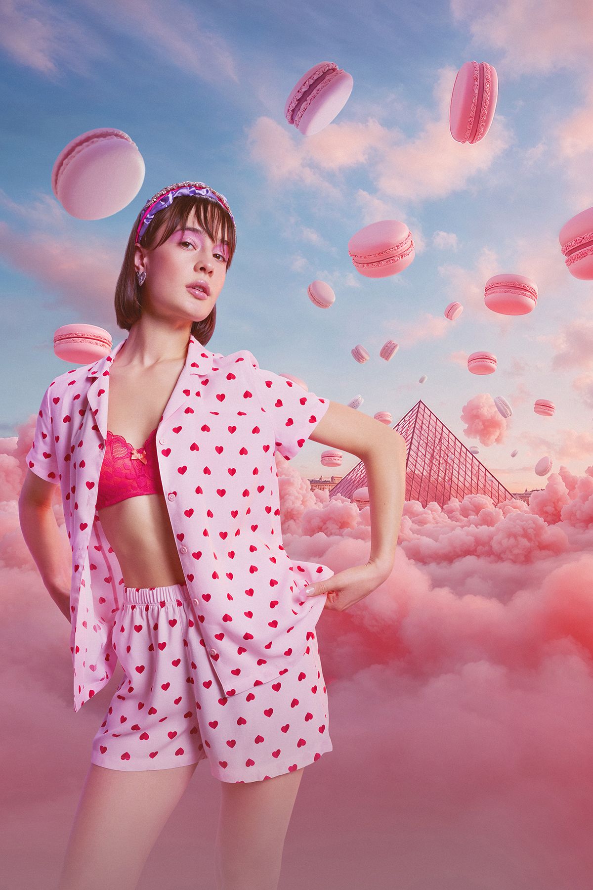 Penti-Set de pijamale roz Amour cu pantaloni scurți - Colecția Loves Paris 1