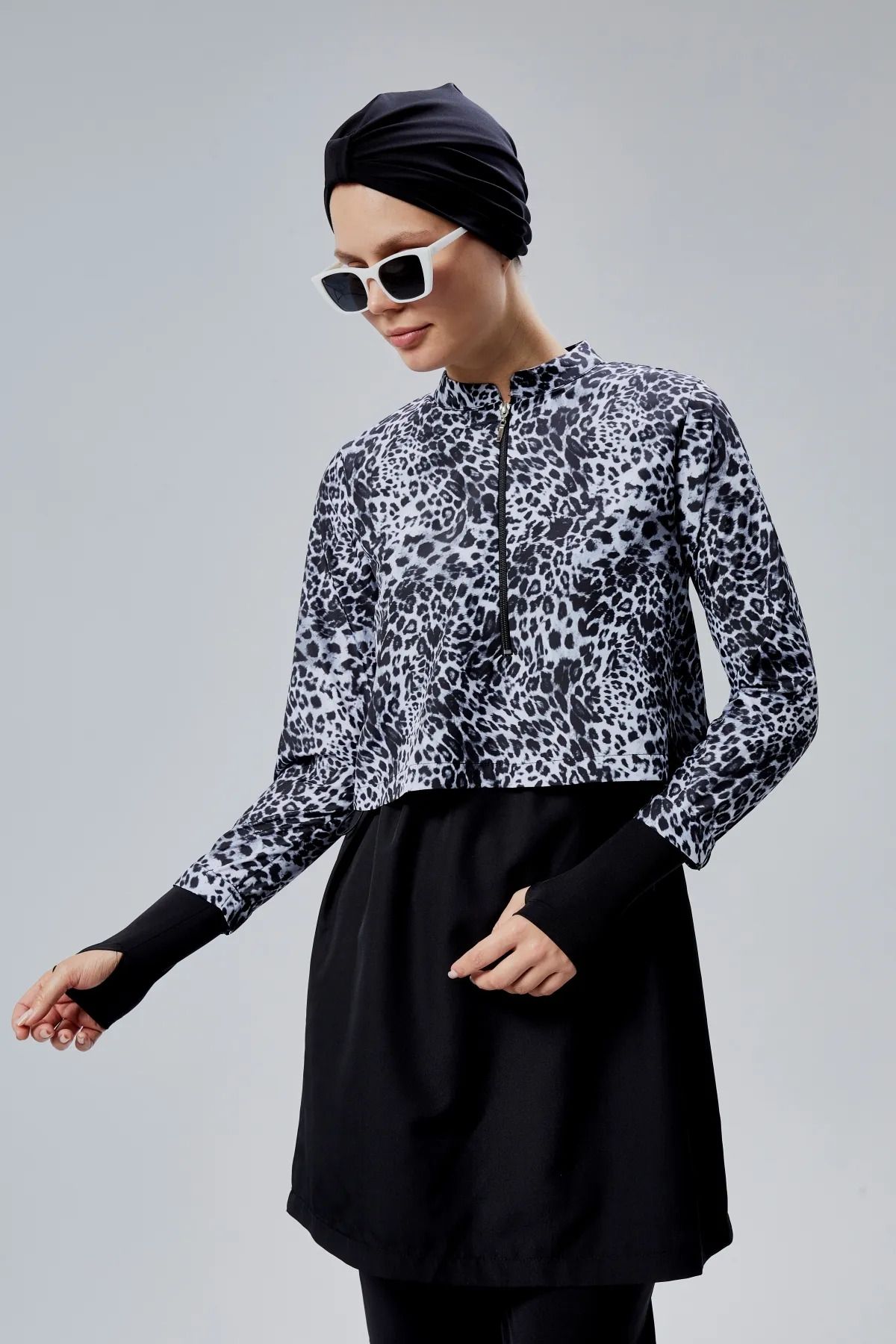 exxitcollection Tesettür Haşemo Mayo 3'lü Set Bone ve Tayt Plaj Giyim
