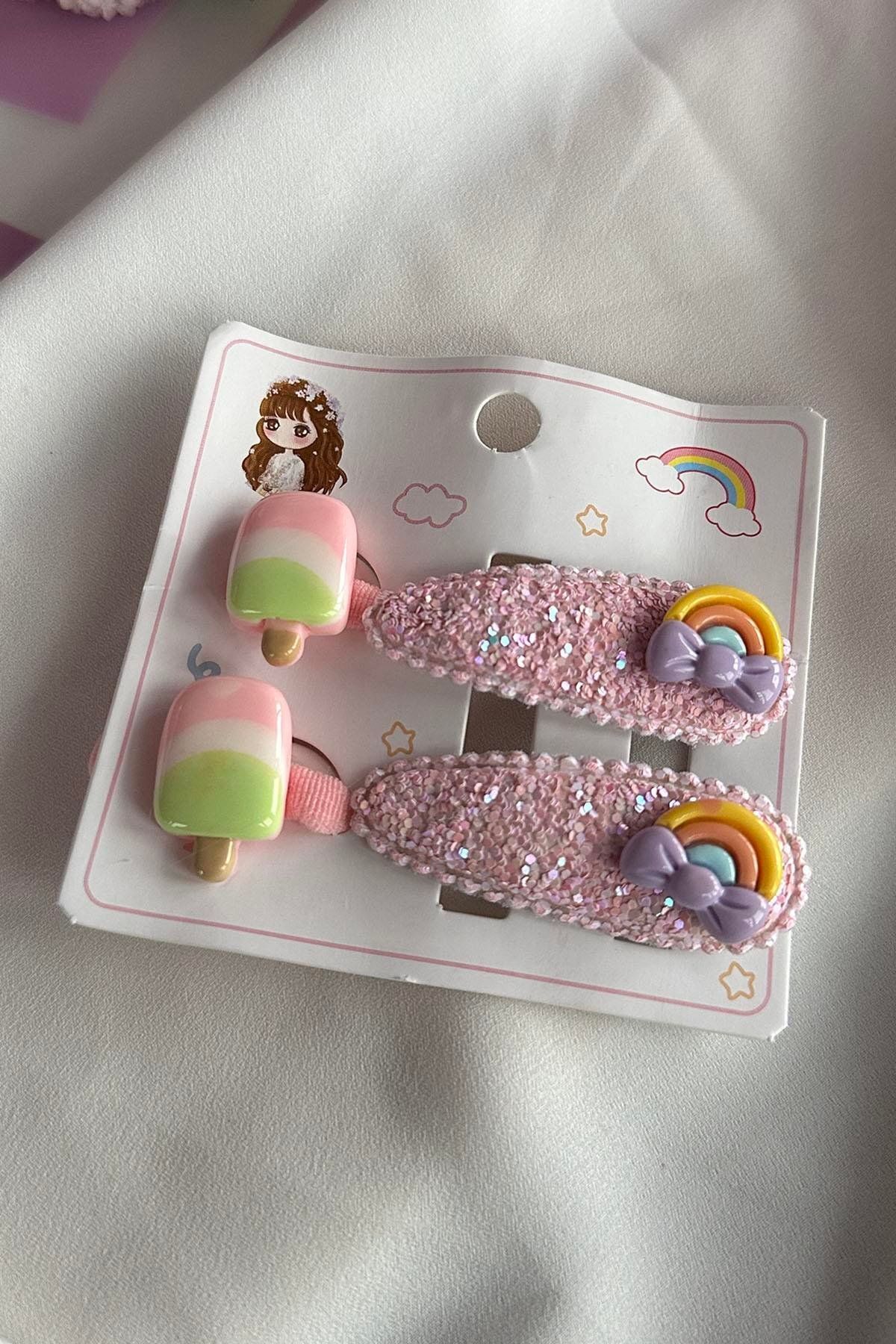TAKIŞTIR-Light Pink Color Mixed Figured Side Buckle and Towel Buckle Set 1