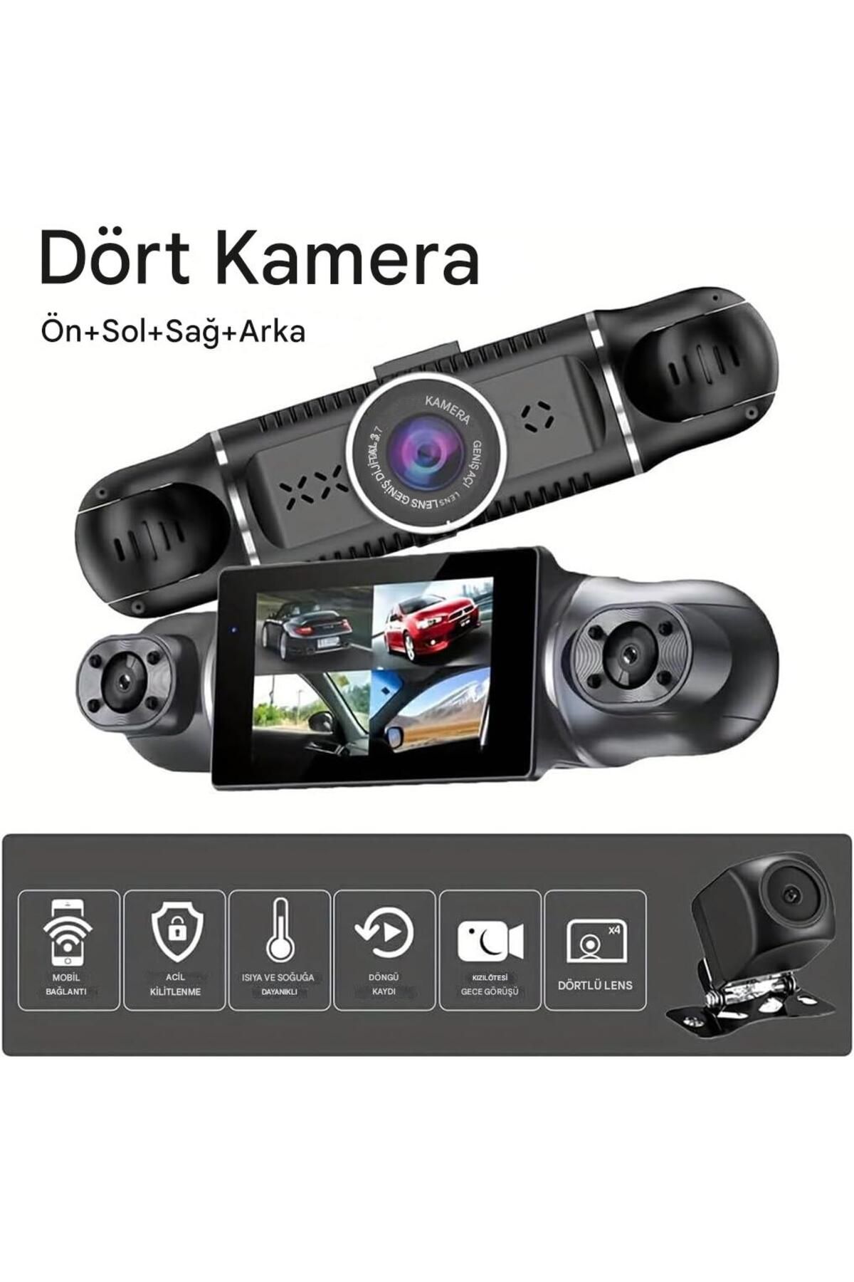 idragon Araç Kamerası - 4 Kameralı - GPS Takip - G Sensör - 1080P Kayıt - Wifi - Özellikli Uyumlu