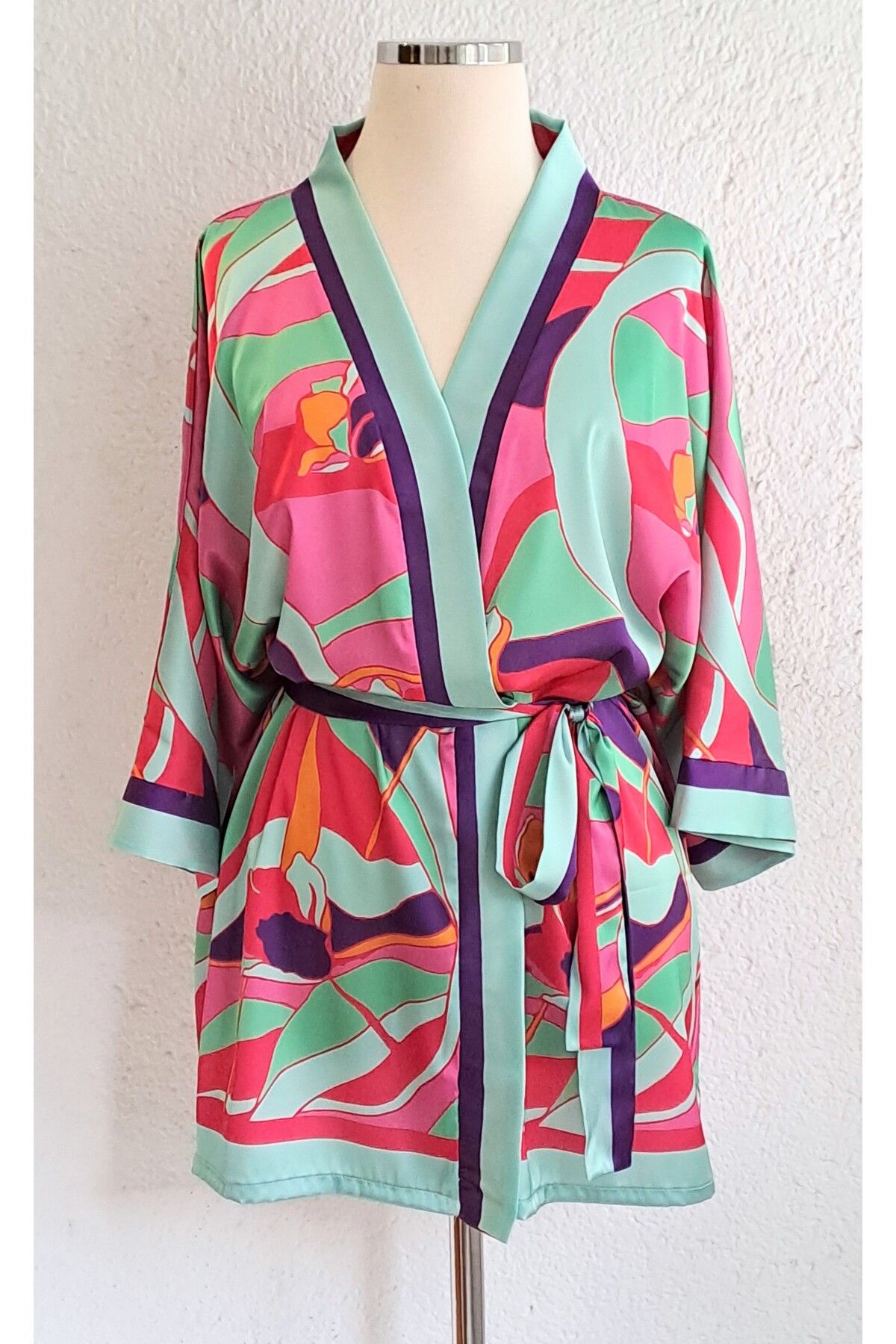 GODE Yarasa kollu şifon saten kimono