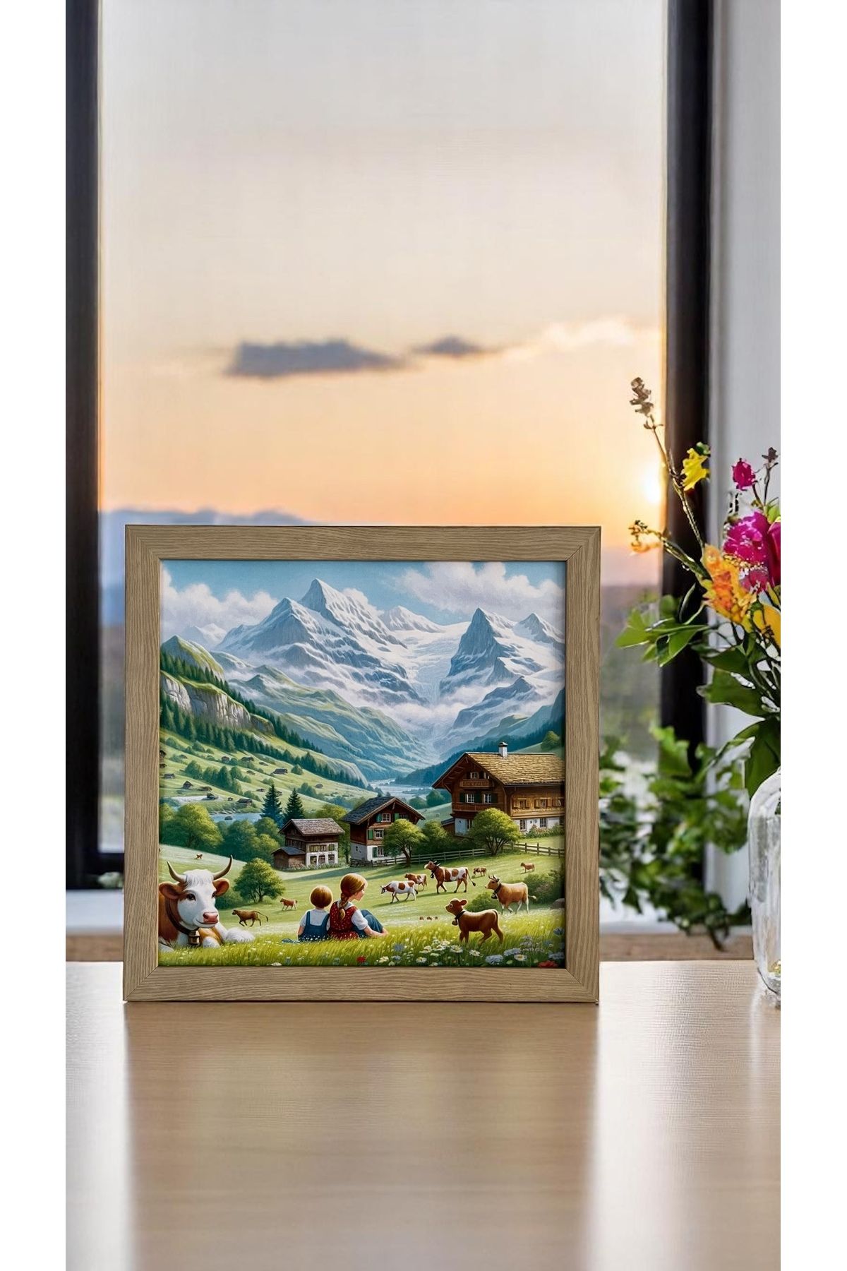 DüşlerÜlkesi Alp'ler,Heidi nostaljik dağ manzara çerçeveli tablo
