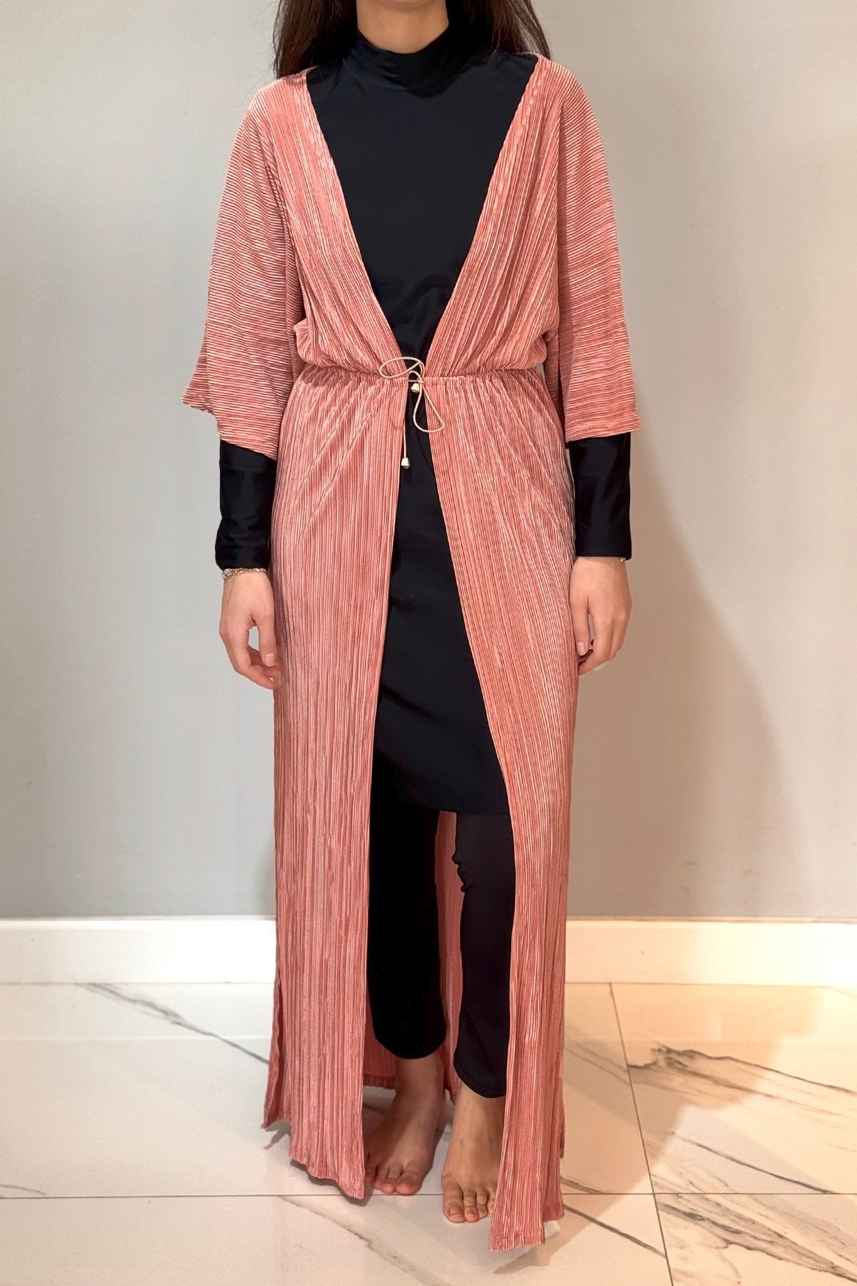 Remsa Mayo Piliseli Kimono Pareo Kaftan Bağlanabilir RPK004 Pudra
