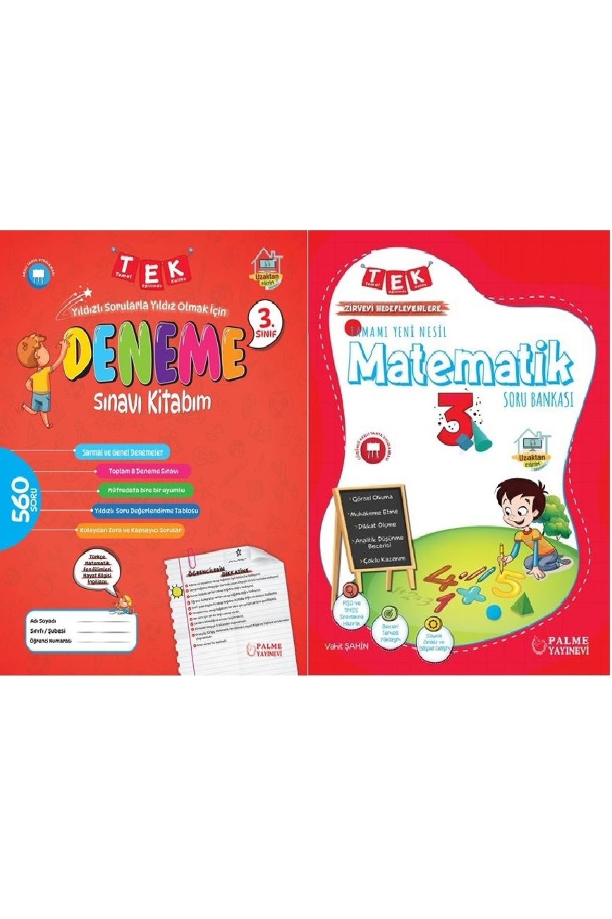 Palme Yayınevi 3.SINIF TEK DENEME SINAVI KİTABIM & TEK İLKOKUL MATEMATİK SORU KİTABI YENİ NESİL (2 KİTAP)