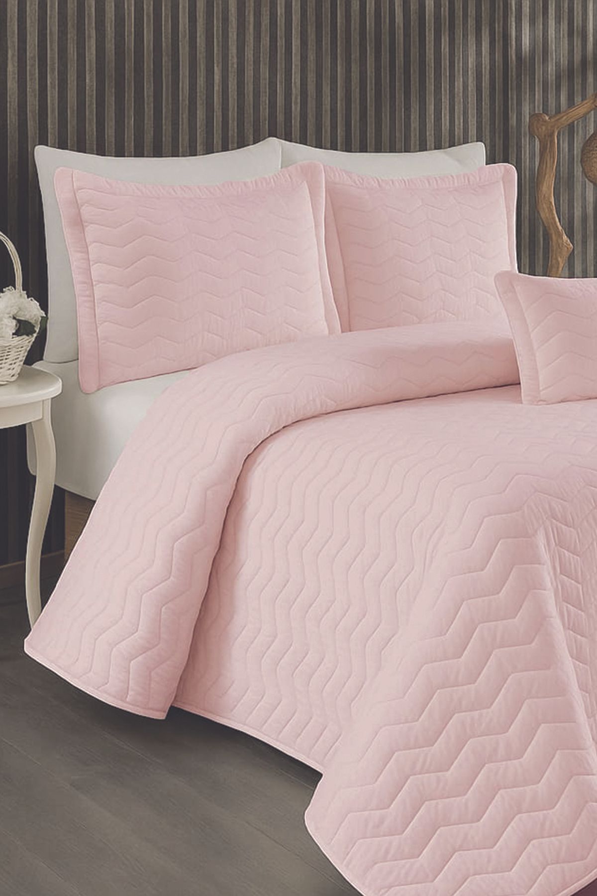 Bonny Home İpeksi Dokulu Krem Modern ve Sade Çift kişilik Yatak Örtüsü Takımı