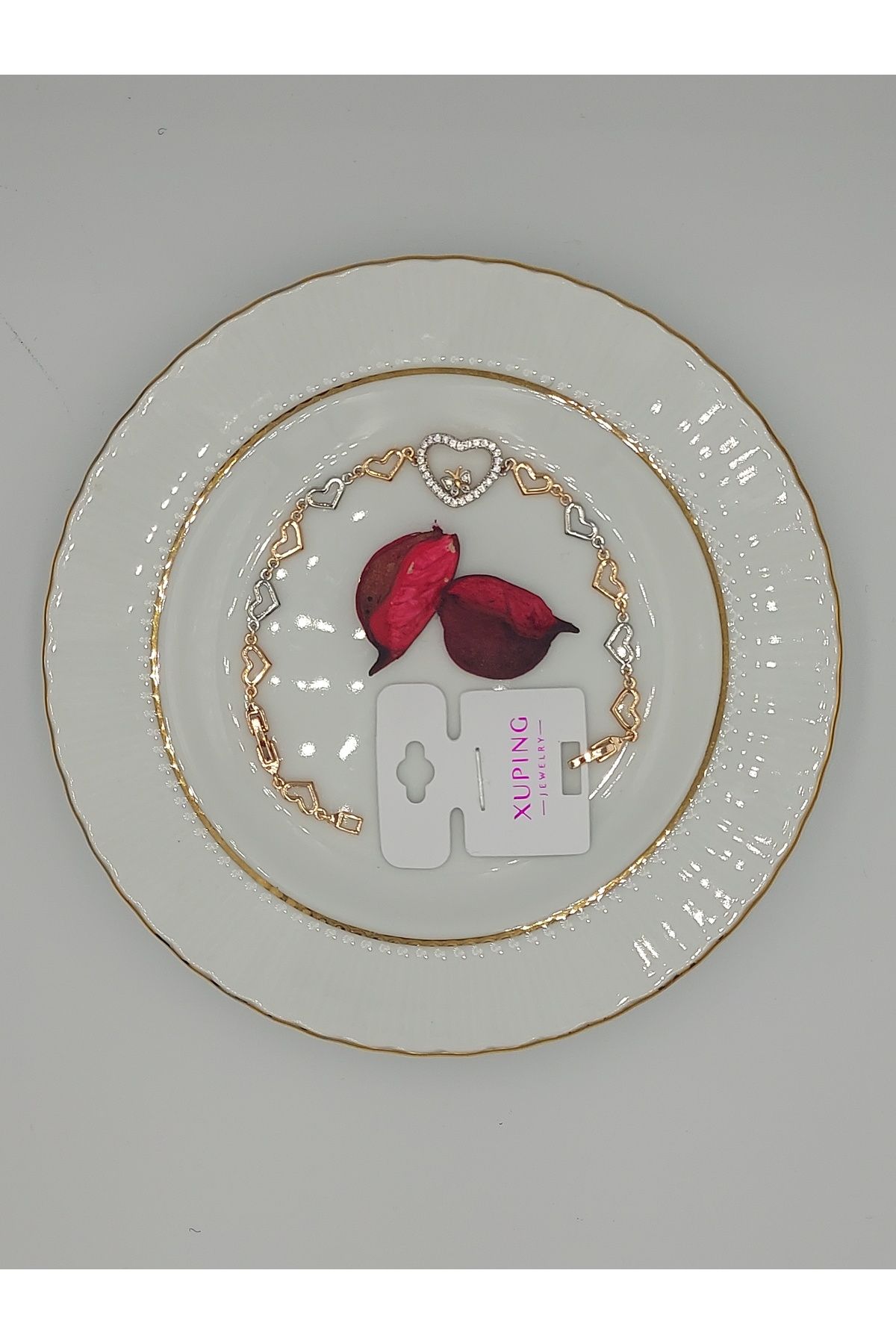 XUPING JEWELRY Xupıng Altın Gümüş Renk Kalp Çelik Bileklik 17+2 cm