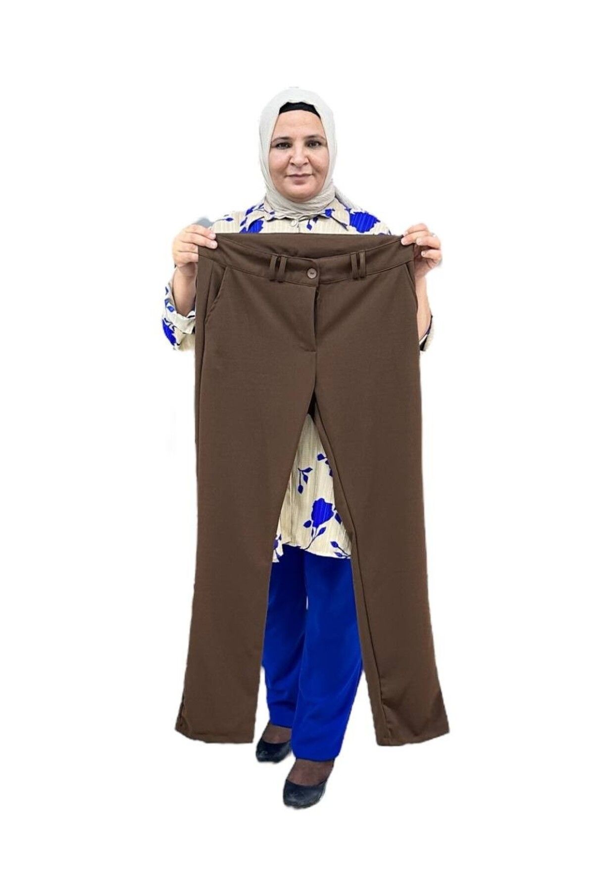 Sevda Kılınç Büyük Beden Likralı Krep Boru Paça Pantalon