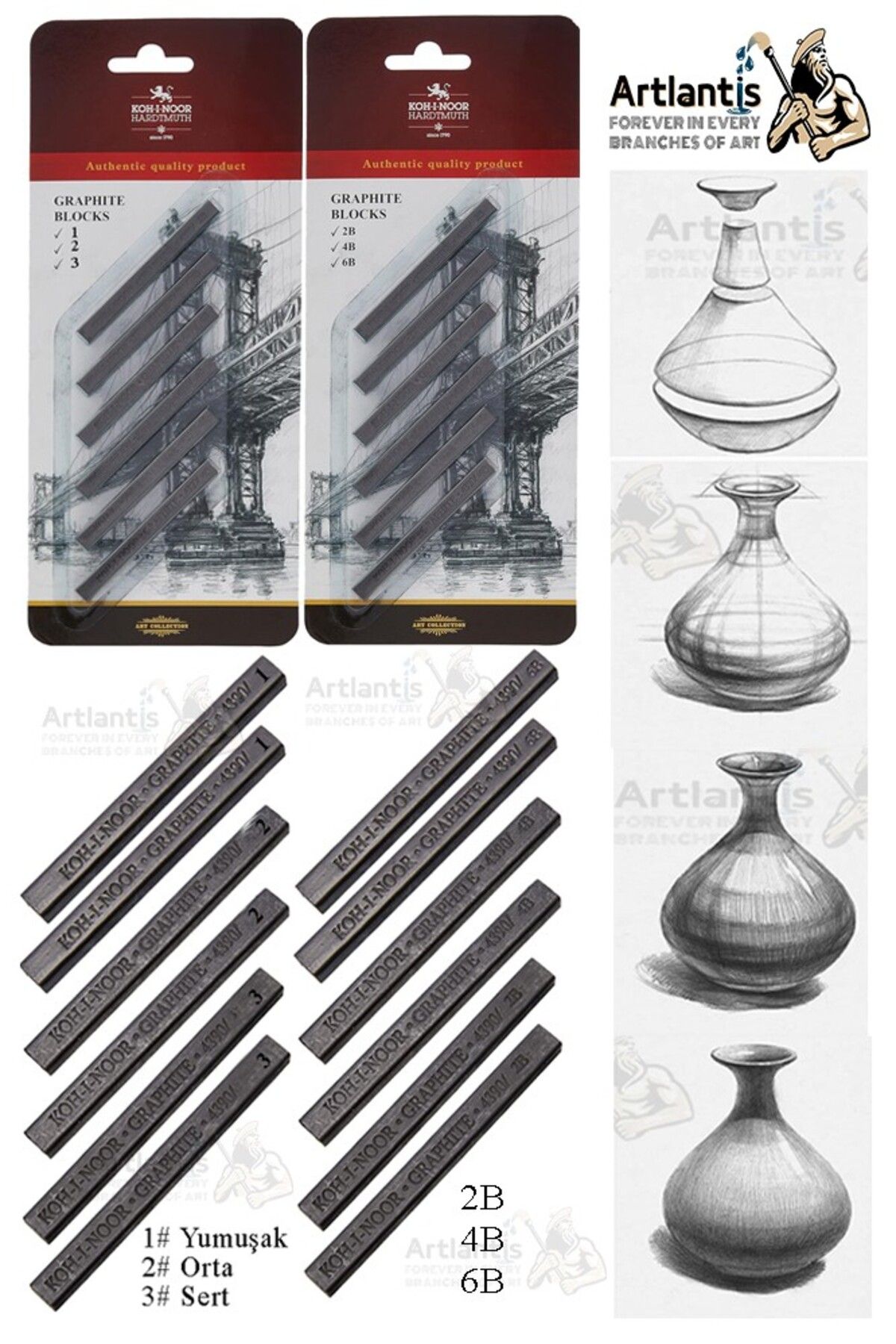 Artlantis Sıkıştırılmış Kömür Füzen Seti 1 Paket Kohinoor 2B 4B 6B Yumuşak Orta Sert Siyah Kare Press Kömür Fü