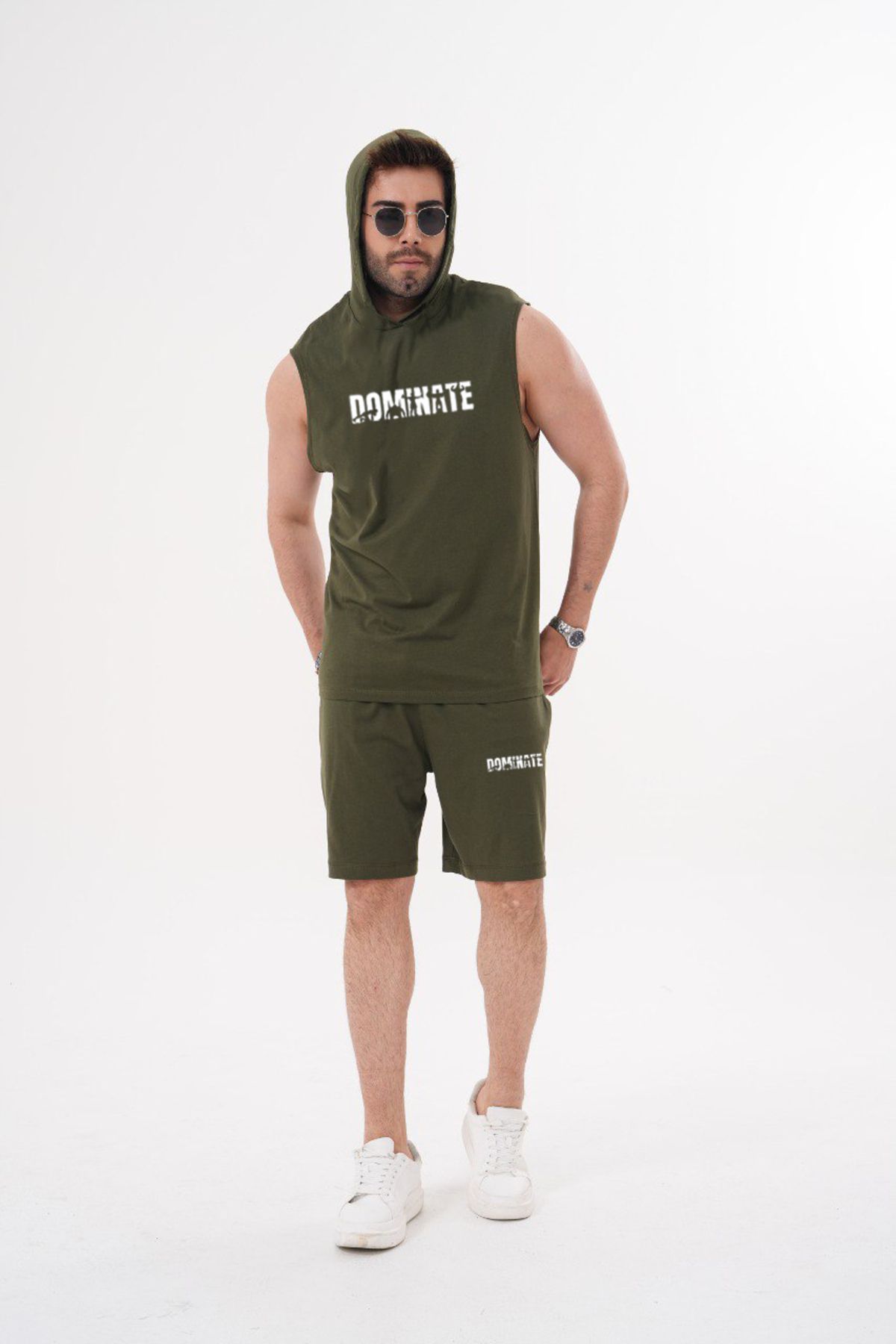 ACTIVE MODA - ERKEK KISA KOLLU POPSINATE BASKILI TSHIRT-ŞORT TAKIMI 2 Lİ PAMUKLU BÜYÜK BEDEN