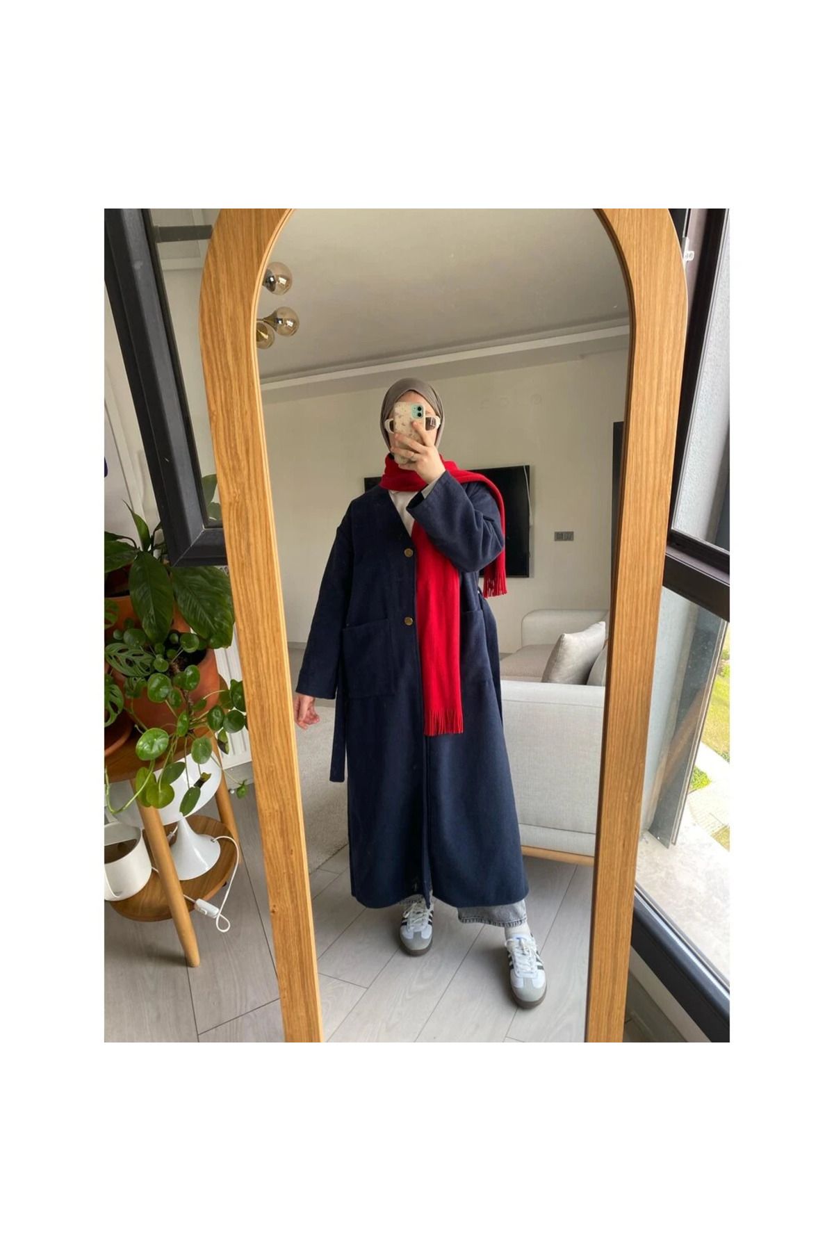 Motto Collection Lacivert Uzun Kaşe Kaban
