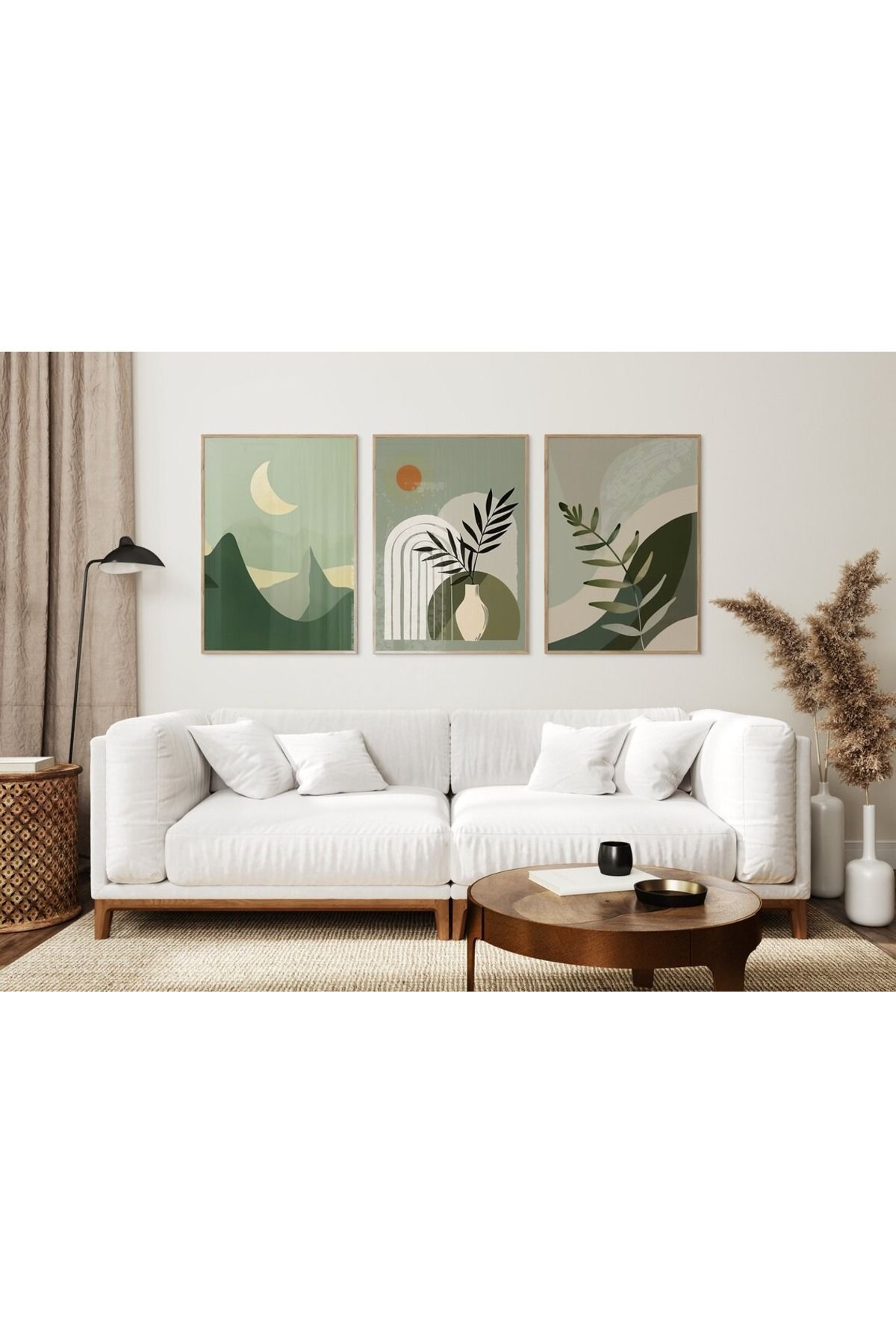 Dekorsiahome 3 Parça Ahşap Çerçeveli Oturma Odası Salon Mutfak Tablo Seti SET3093