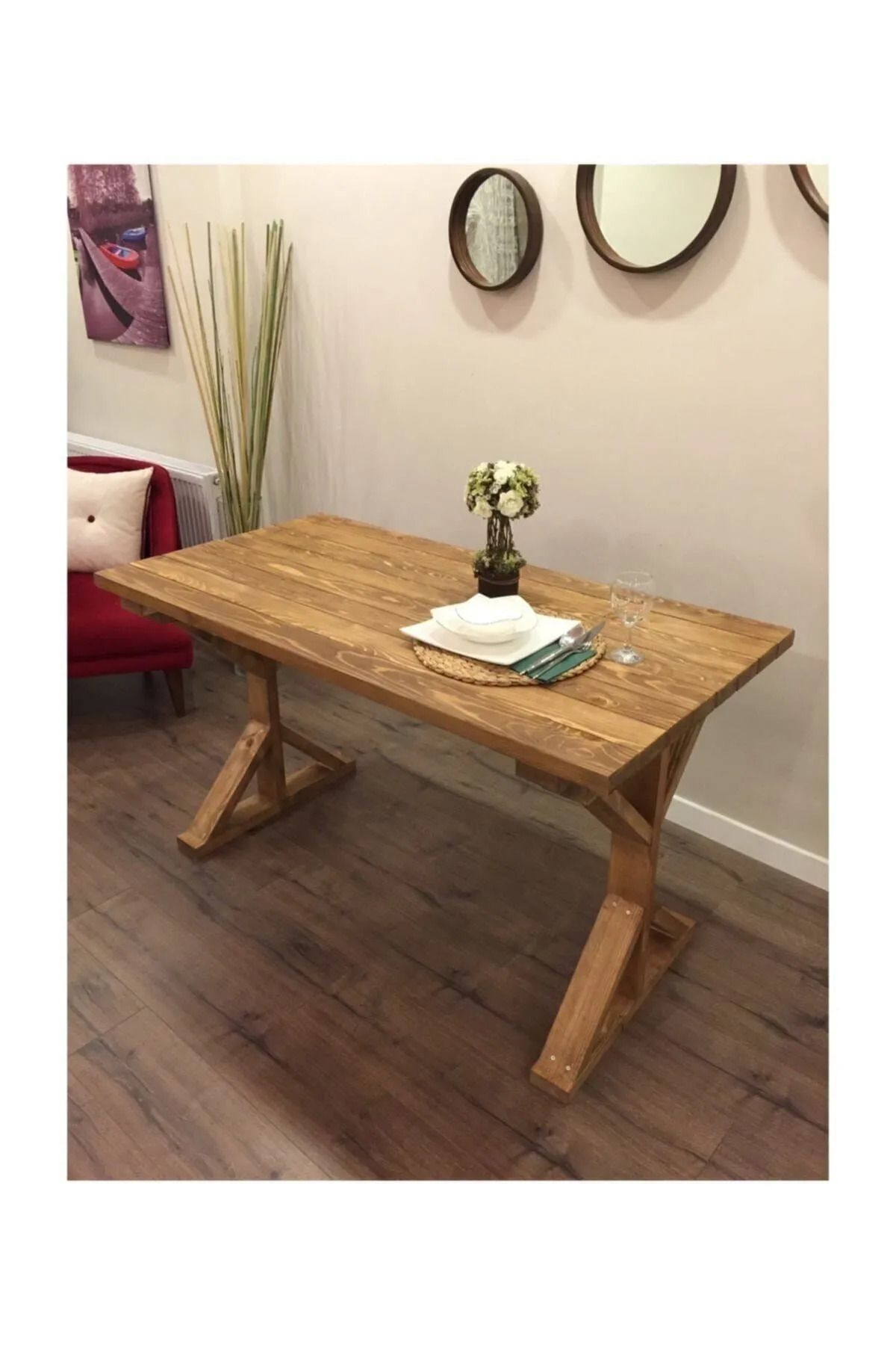 ViraHome Dekoratif Doğal Ahşap Yemek Masası Çalışma Masası Ofis Masası 120x70 cm Tütün Renk