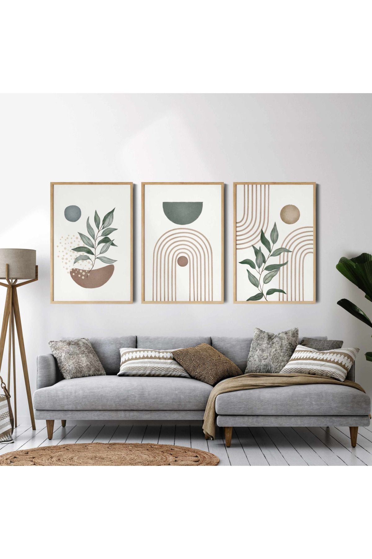 Tuba Decor 3 Parça Ahşap Çerçeve Görünümlü bohem MDF Tablo Seti