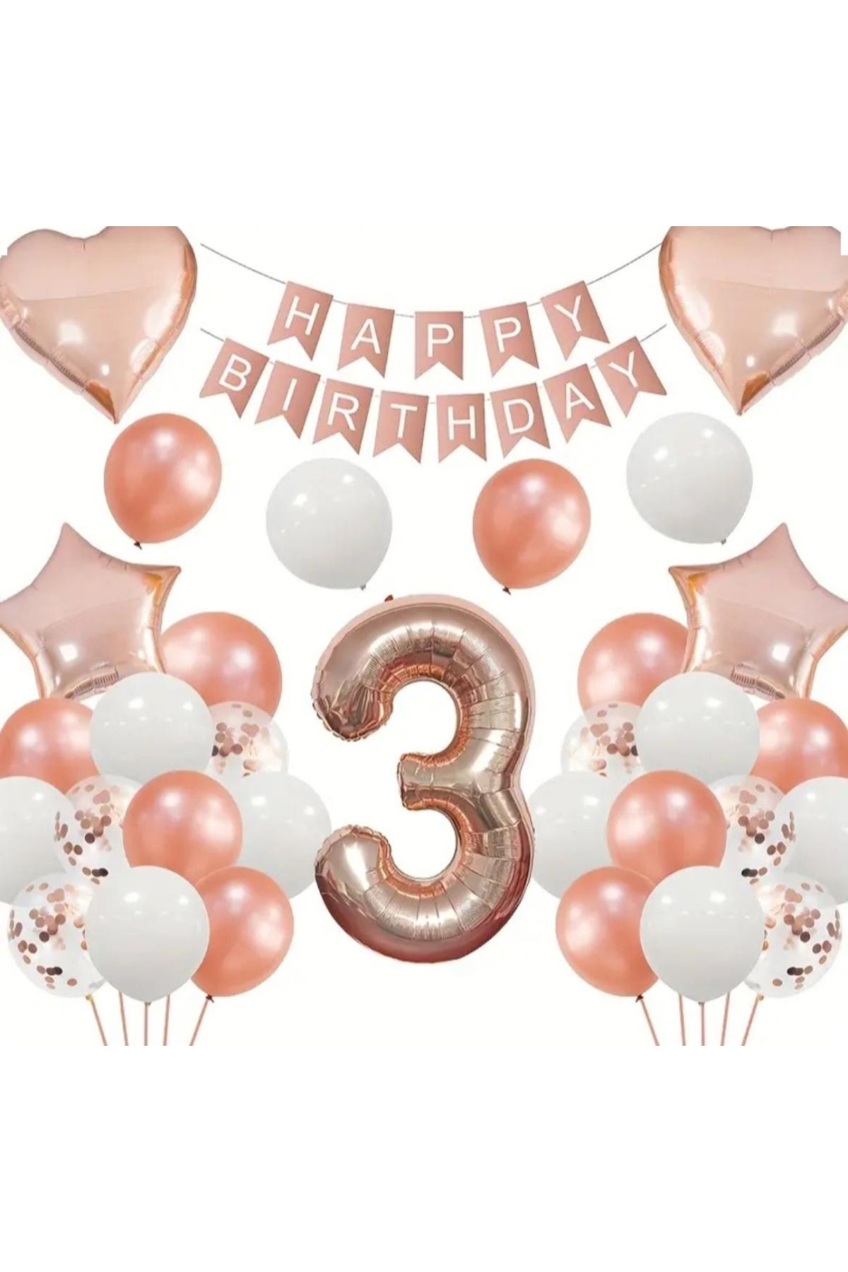 SİNDA Yaş Günü Rose Gold - Doğum Günü Partisi Yıldız Kalp Krom Balon Seti