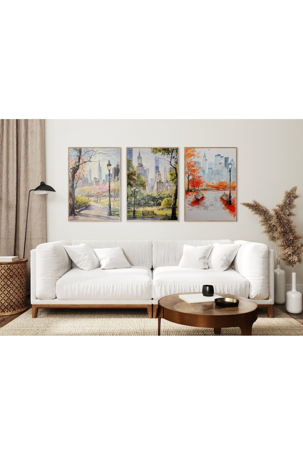 Dekorsiahome 3 Parça Ahşap Çerçeveli Oturma Odası Salon Mutfak Tablo Seti SET3096