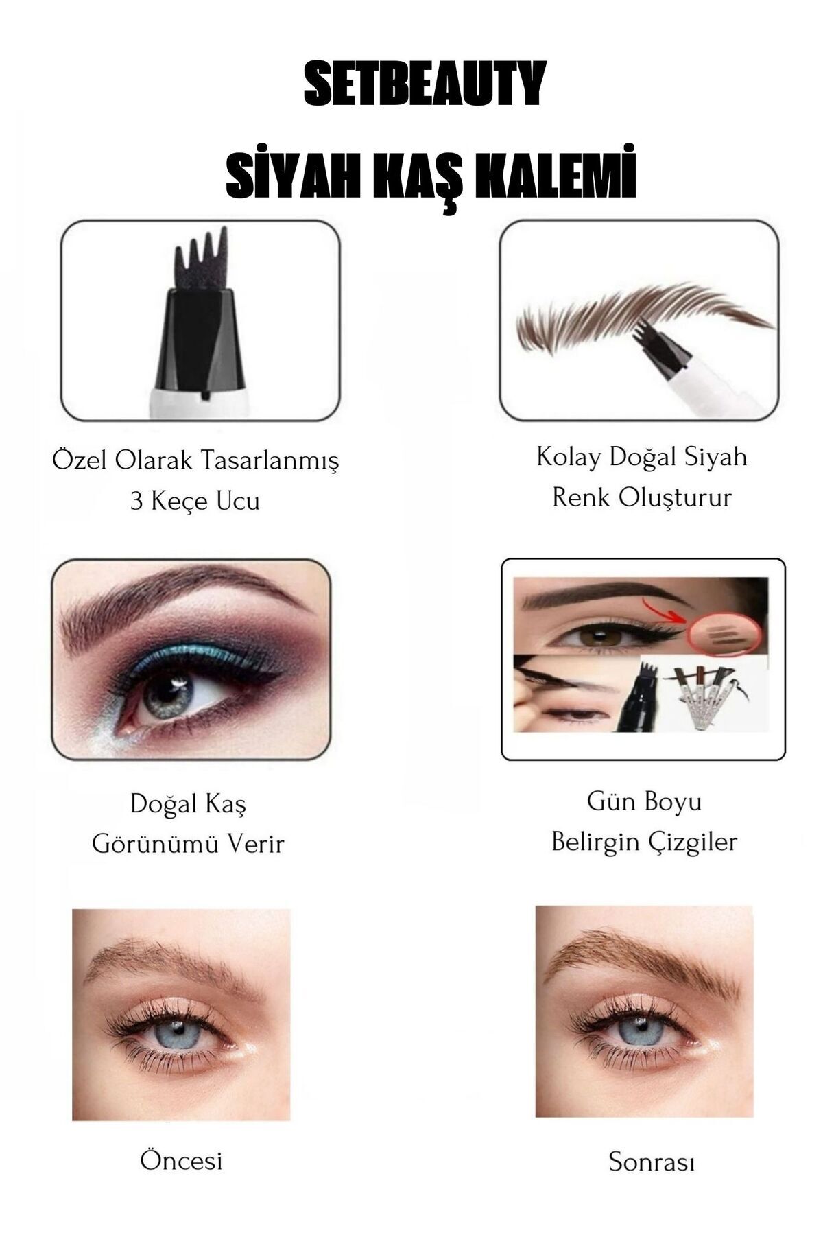 SETBEAUTY Kaş Doldurma Tırtıklı Şekillendirme Siyah Kalemi