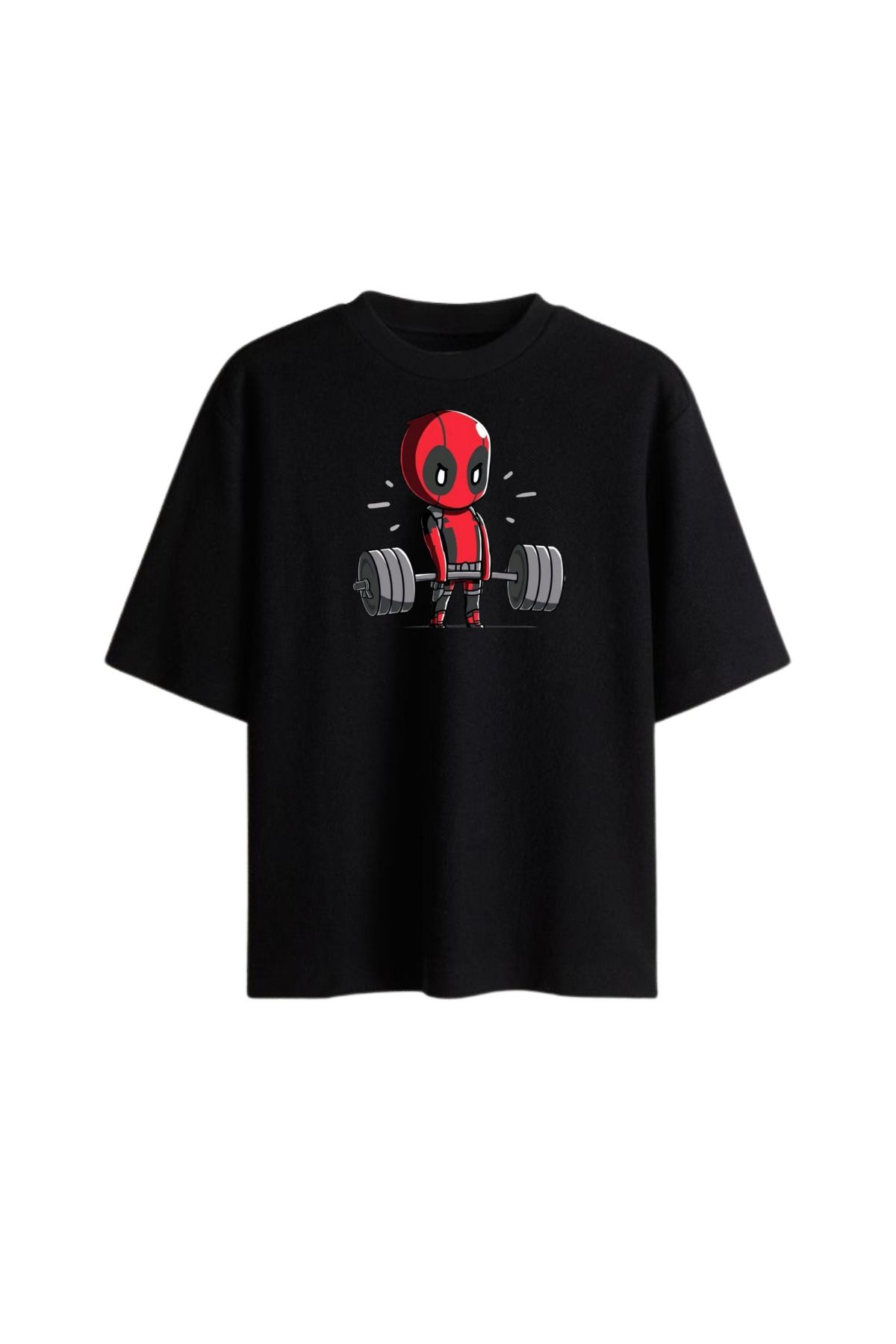 Dupe Design Siyah Deadpool Baskılı Oversize T-shirt