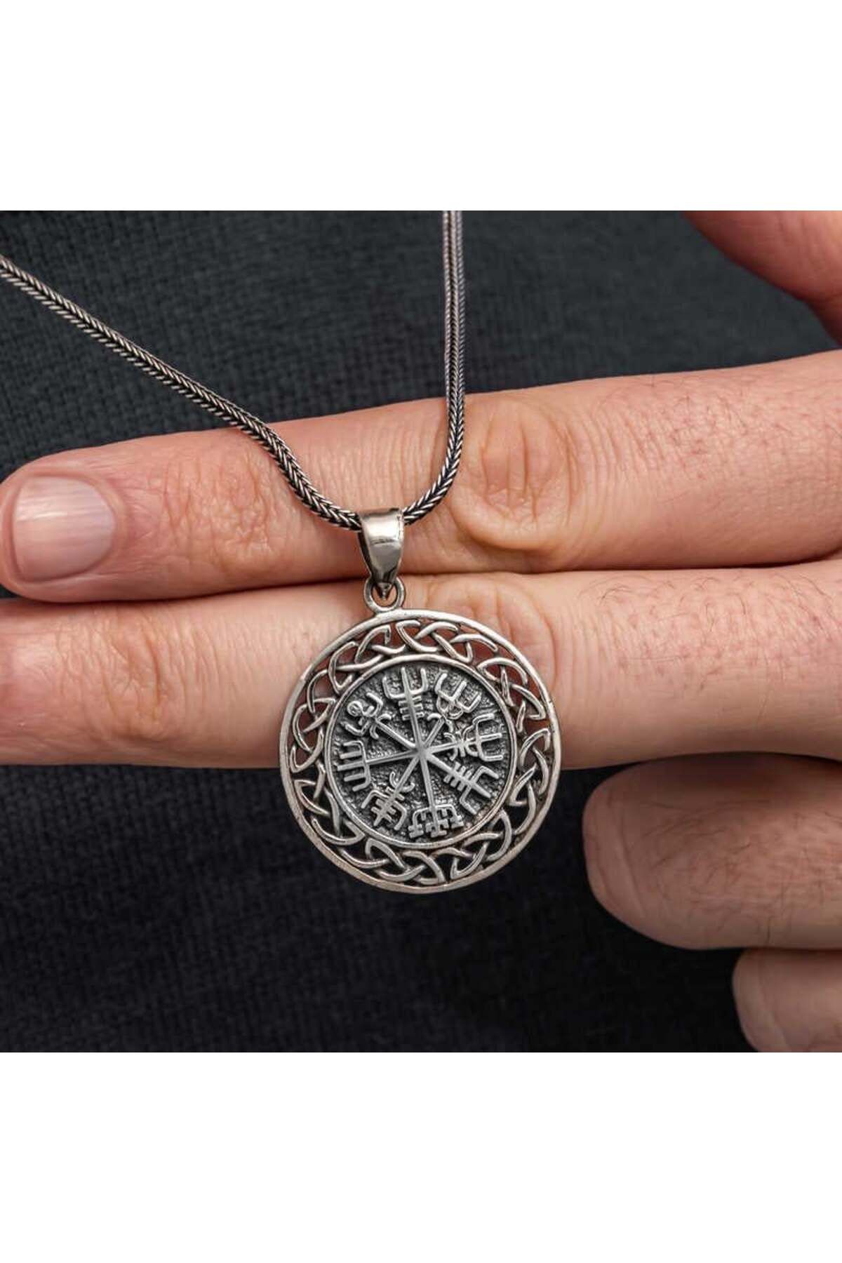 Gumush Gümüş Viking Pusula Erkek Kolye